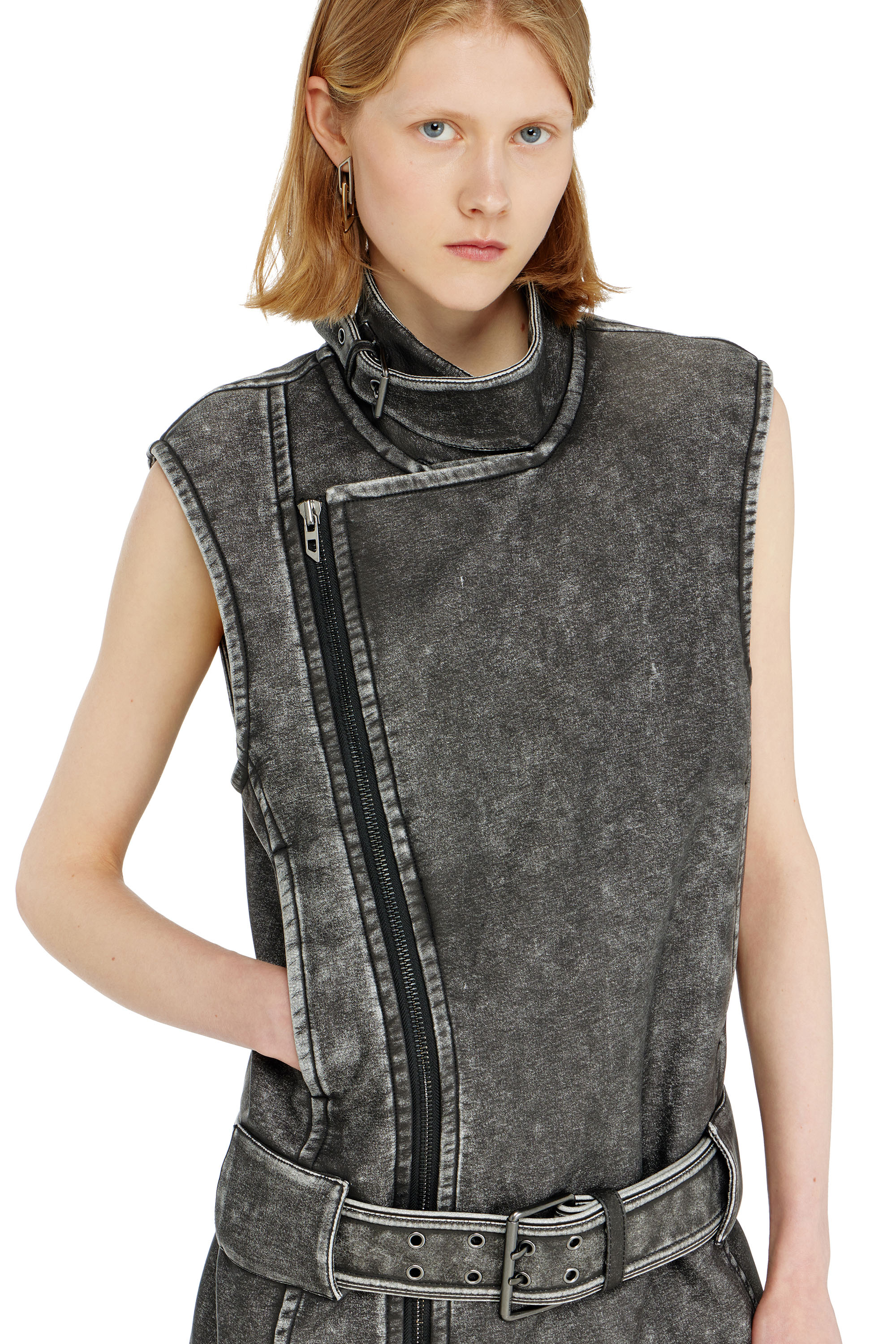 Diesel - D-IKE, Robe mini style biker avec ceinture Femme in Gris - 4