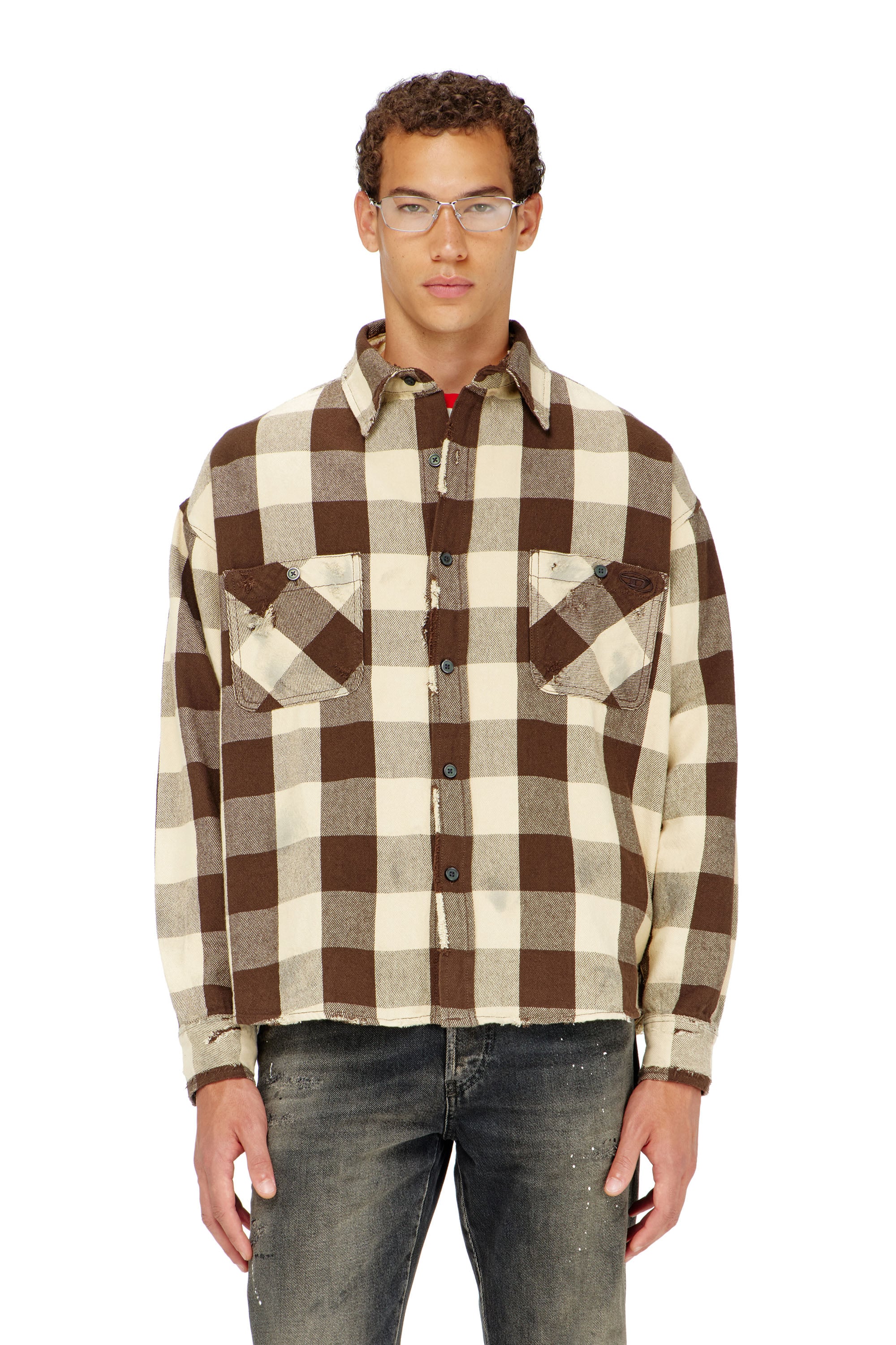 Diesel - S-DRUM, Camicia in flanella a quadri effetto distressed Uomo in ToBeDefined - 1