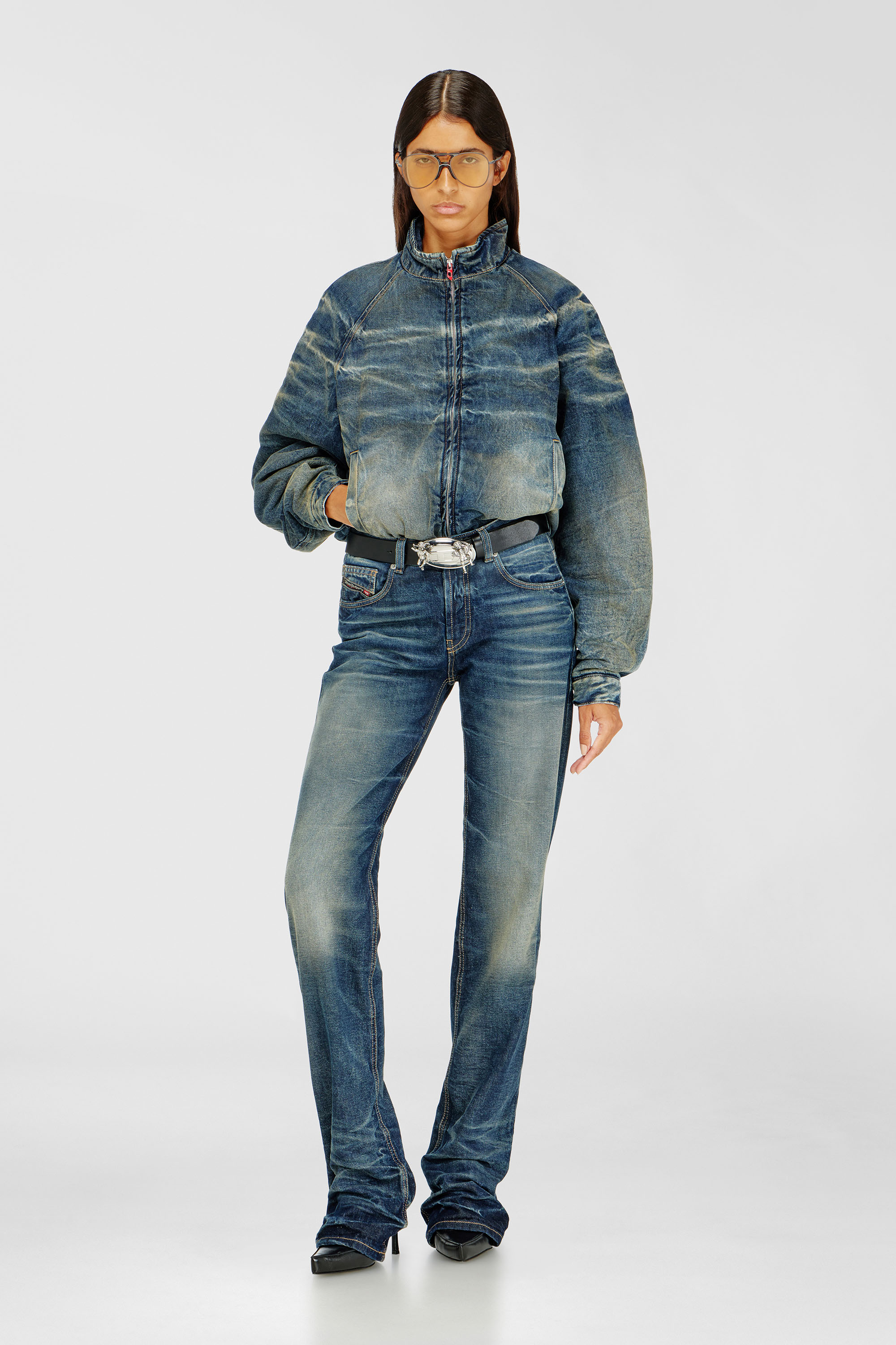 Diesel - DE-BARUS-FSJ1, Giacca imbottita in denim effetto sporco e stropicciato Donna in Blu - 1