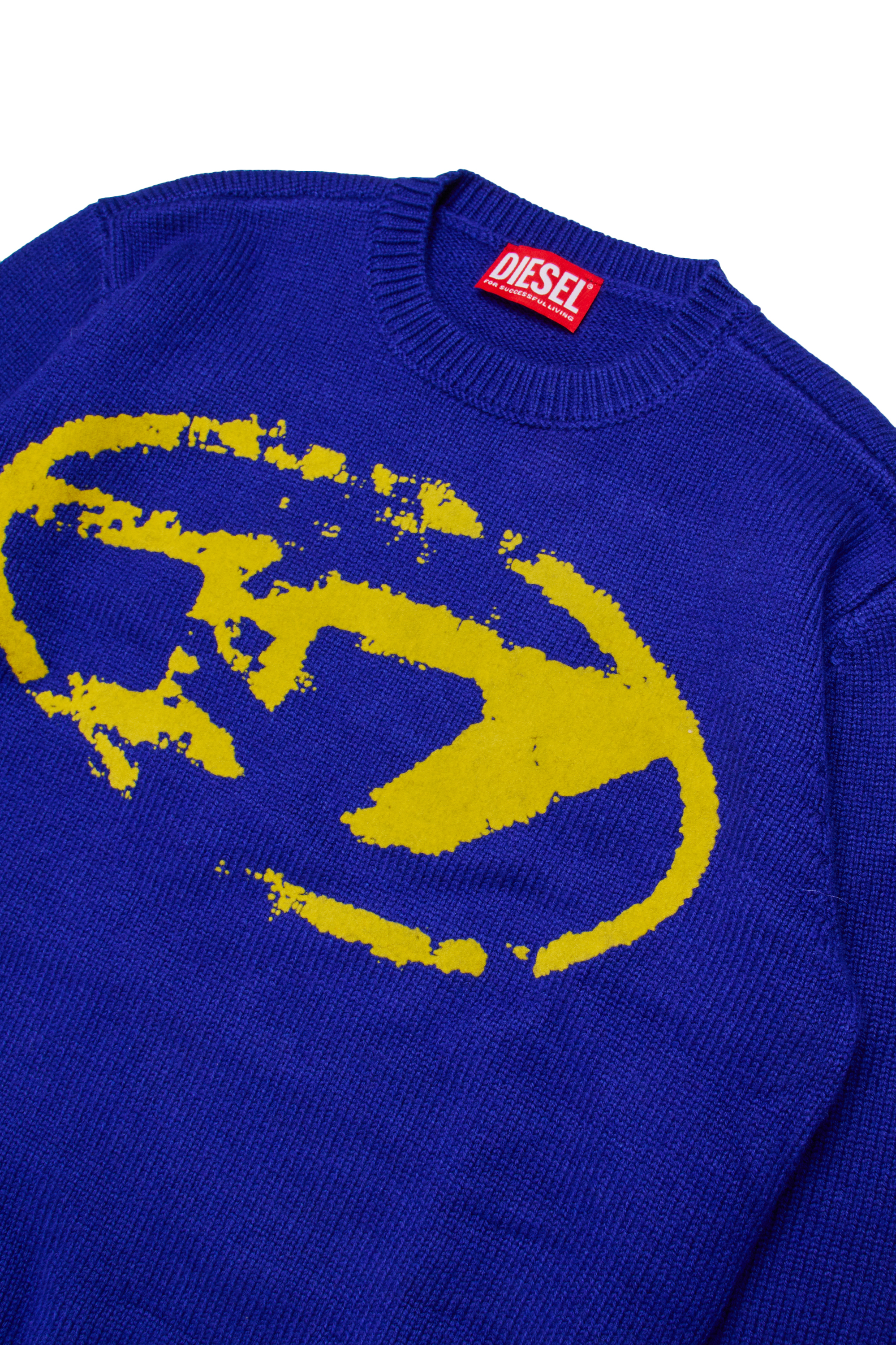Diesel - KLEDI OVER, Herren Pullover mit Rundhalsausschnitt aus Wollmischung mit Druck in Blau - 3