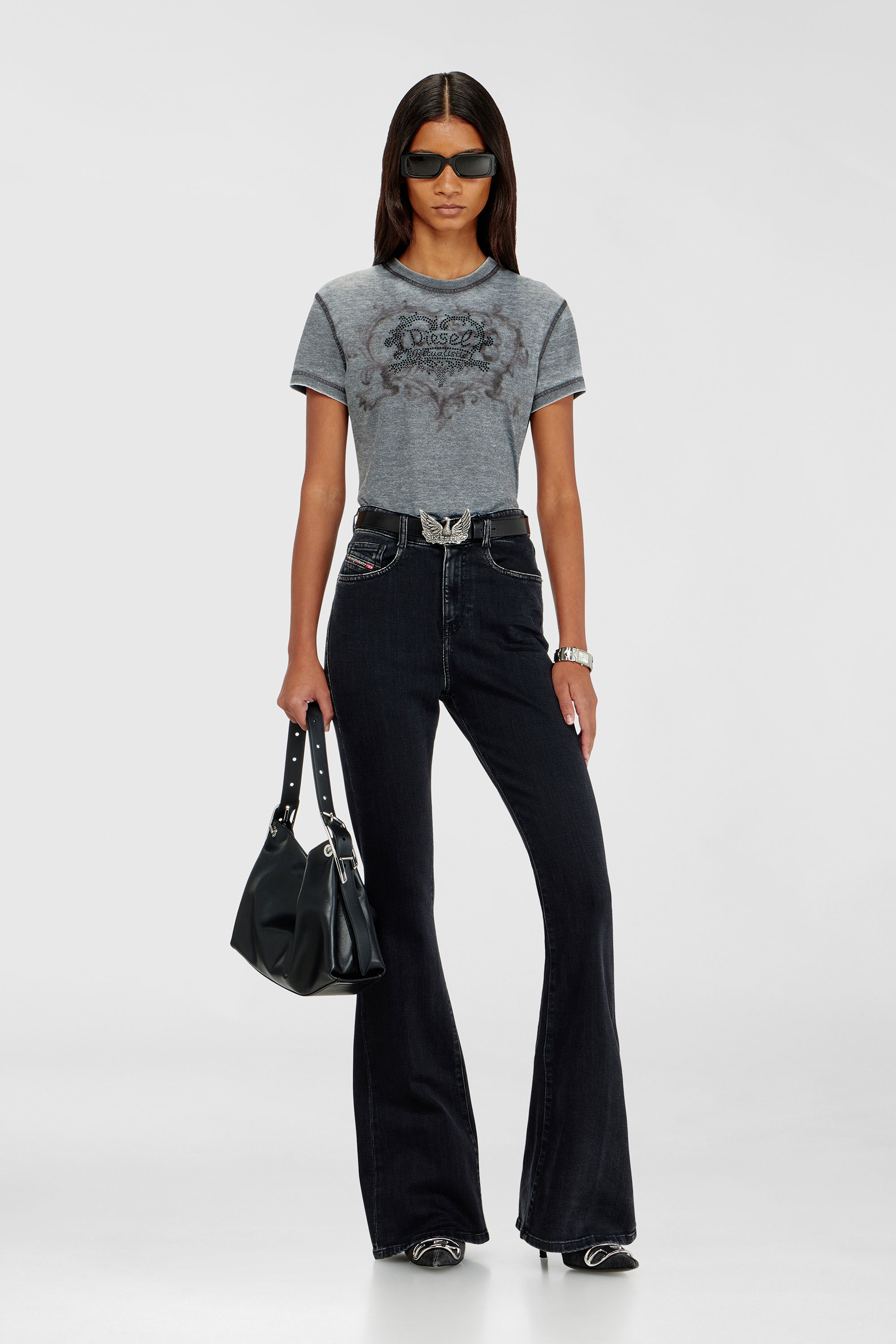 Jersey-T-Shirt mit Strasssteinen und burnout effect