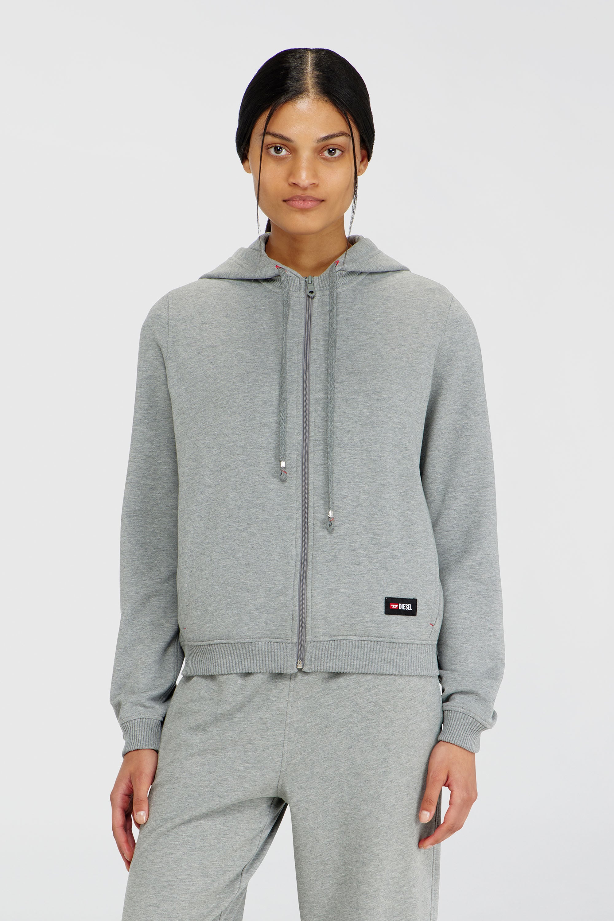 Diesel - HARRIET-D-CORE, Felpa con cappuccio in misto cotone smerigliato Donna in Grigio - 1