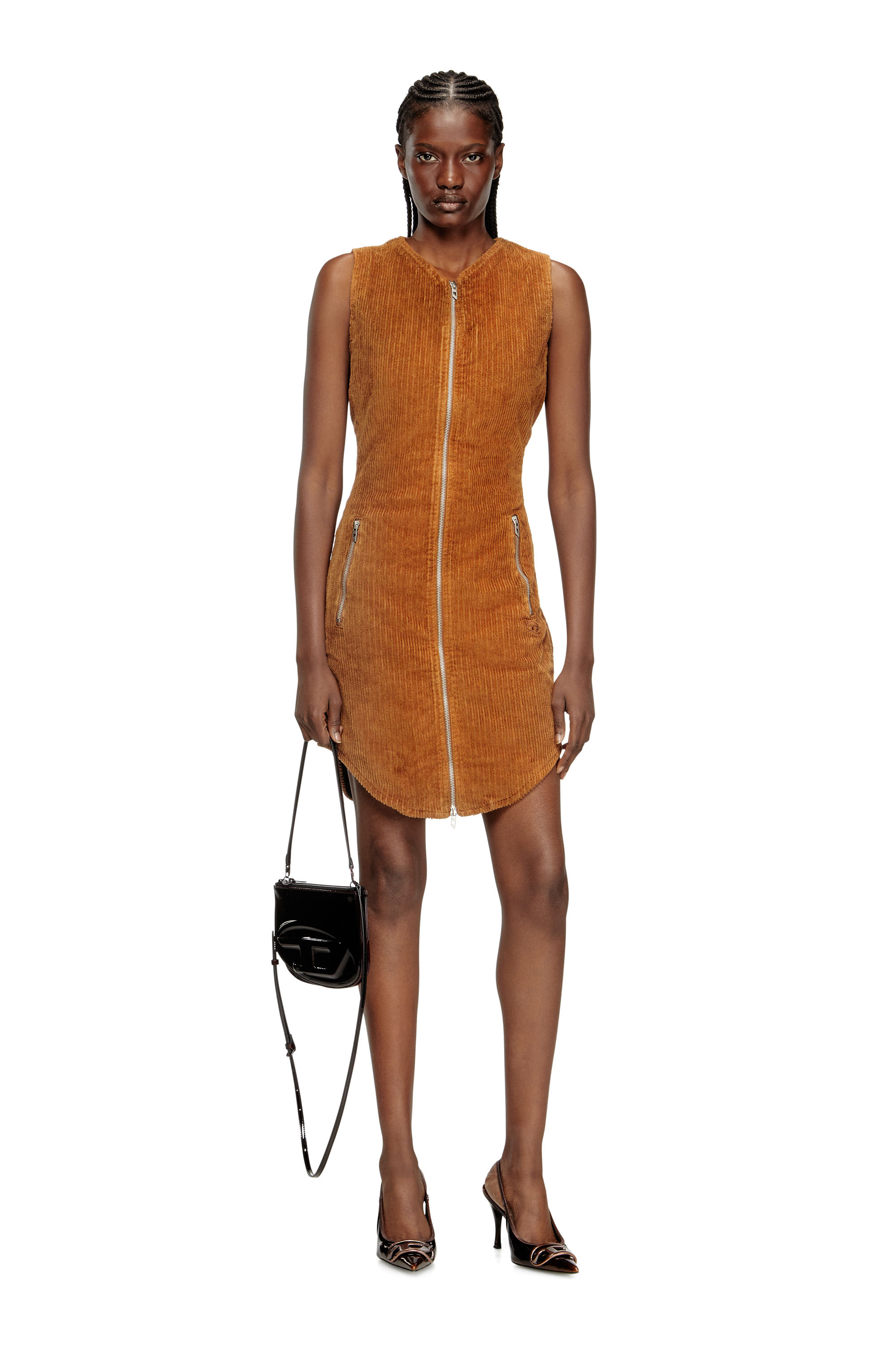 Diesel - D-ENEA, Mini abito in cotone con zip frontale Donna in Marrone - 2