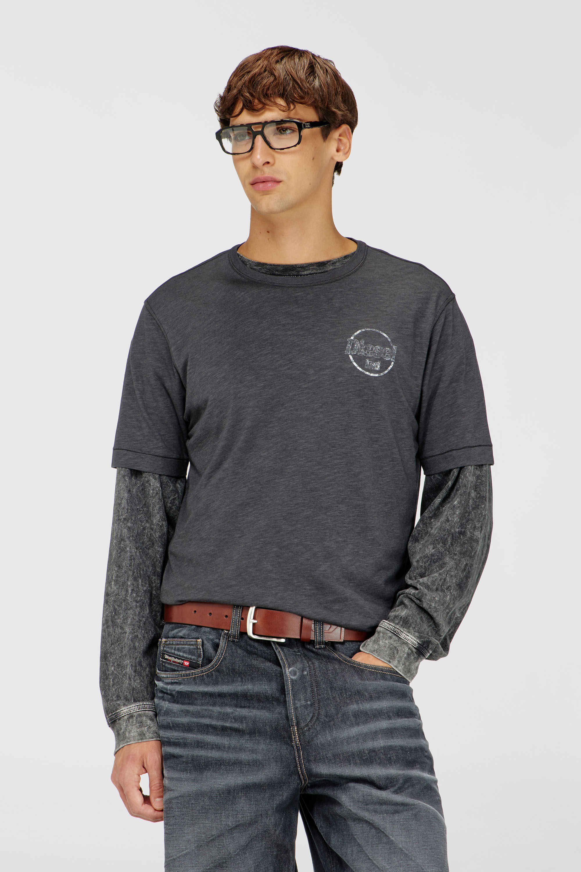 Diesel - T-ADJUST-B11, Herren T-Shirt aus Slub-Jersey mit Crack-Print in Dunkelgrau - 3