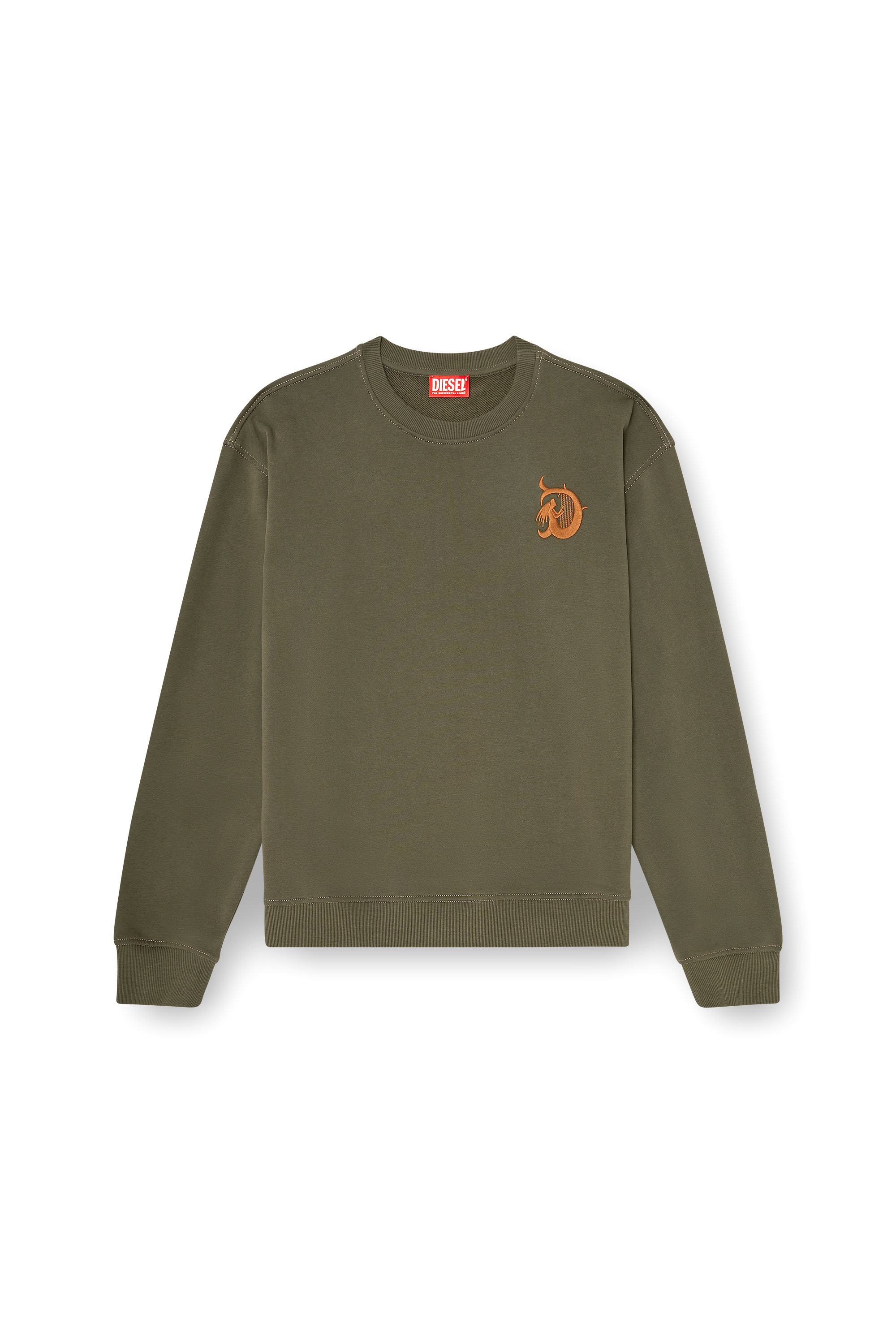 Diesel - S-NORM-AA4, Herren Sweatshirt mit Stickerei und Flockprint in Armeegr&uuml;n - 3