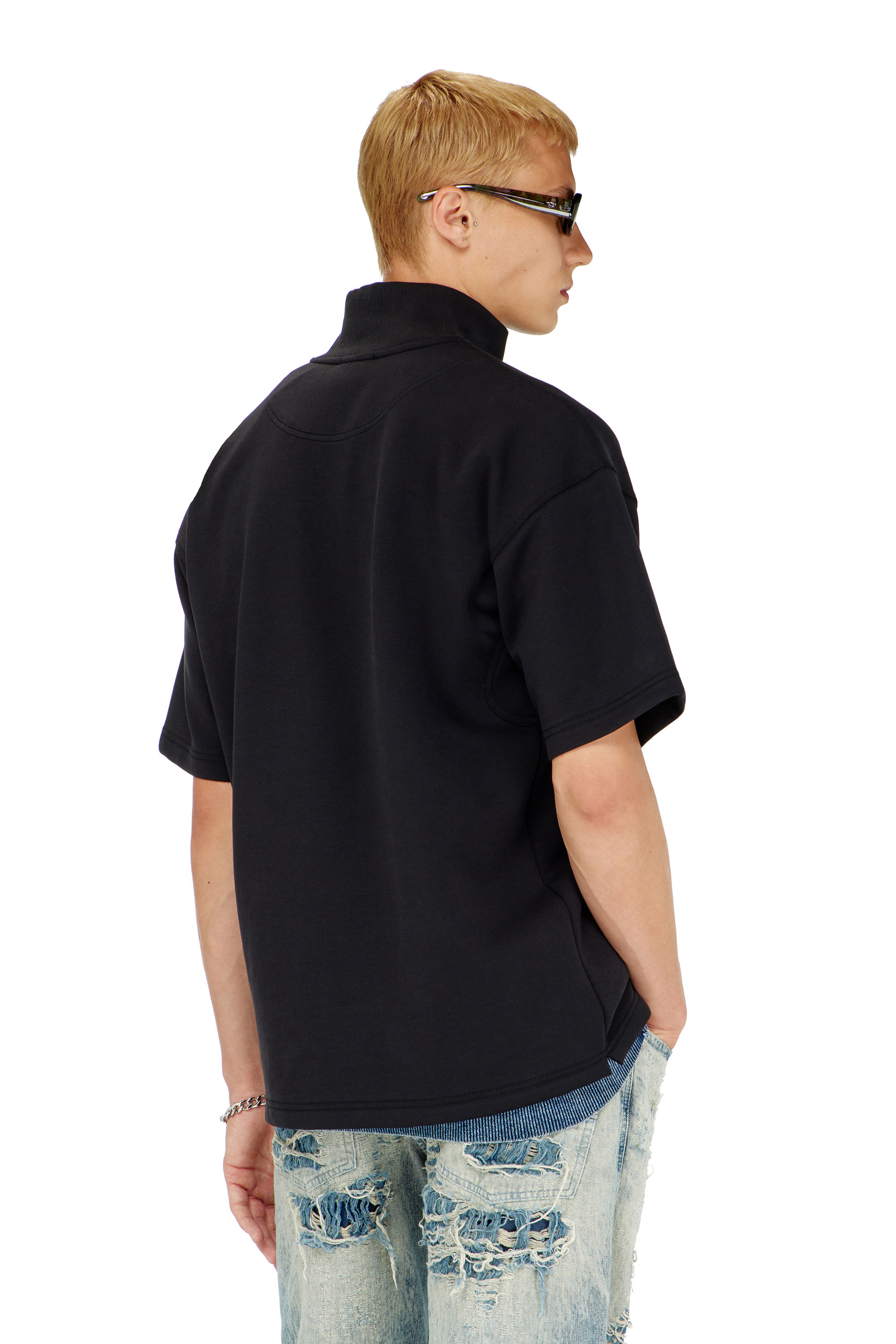 Diesel - S-CUBY, Sweat-shirt &agrave; manches courtes zipp&eacute; en scuba l&eacute;ger Homme in Noir - 4