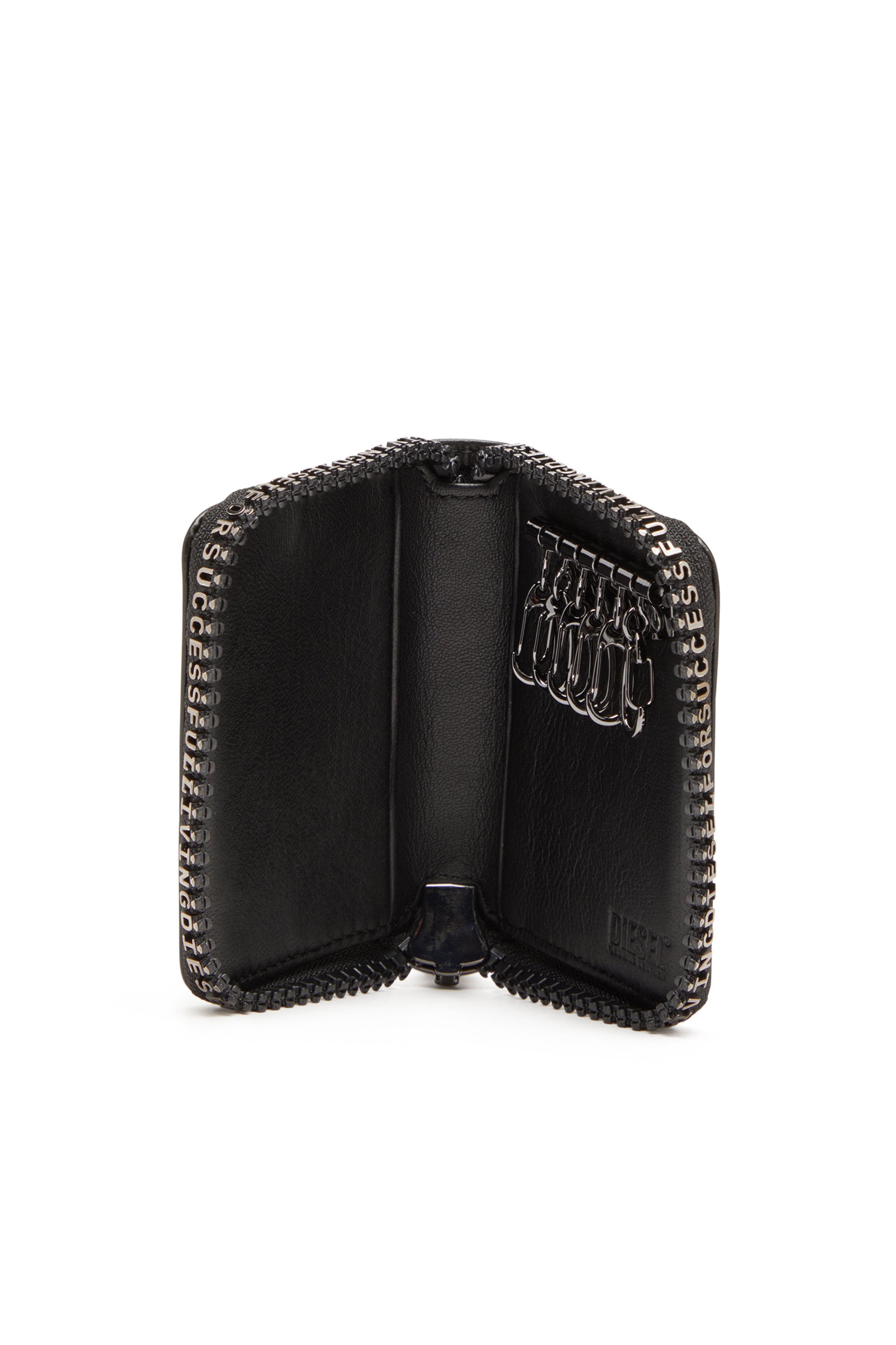 Diesel - ZIP-D KEY HOLDER 6, Homme Porte-clés en cuir avec zip à logo in Noir - Image 3