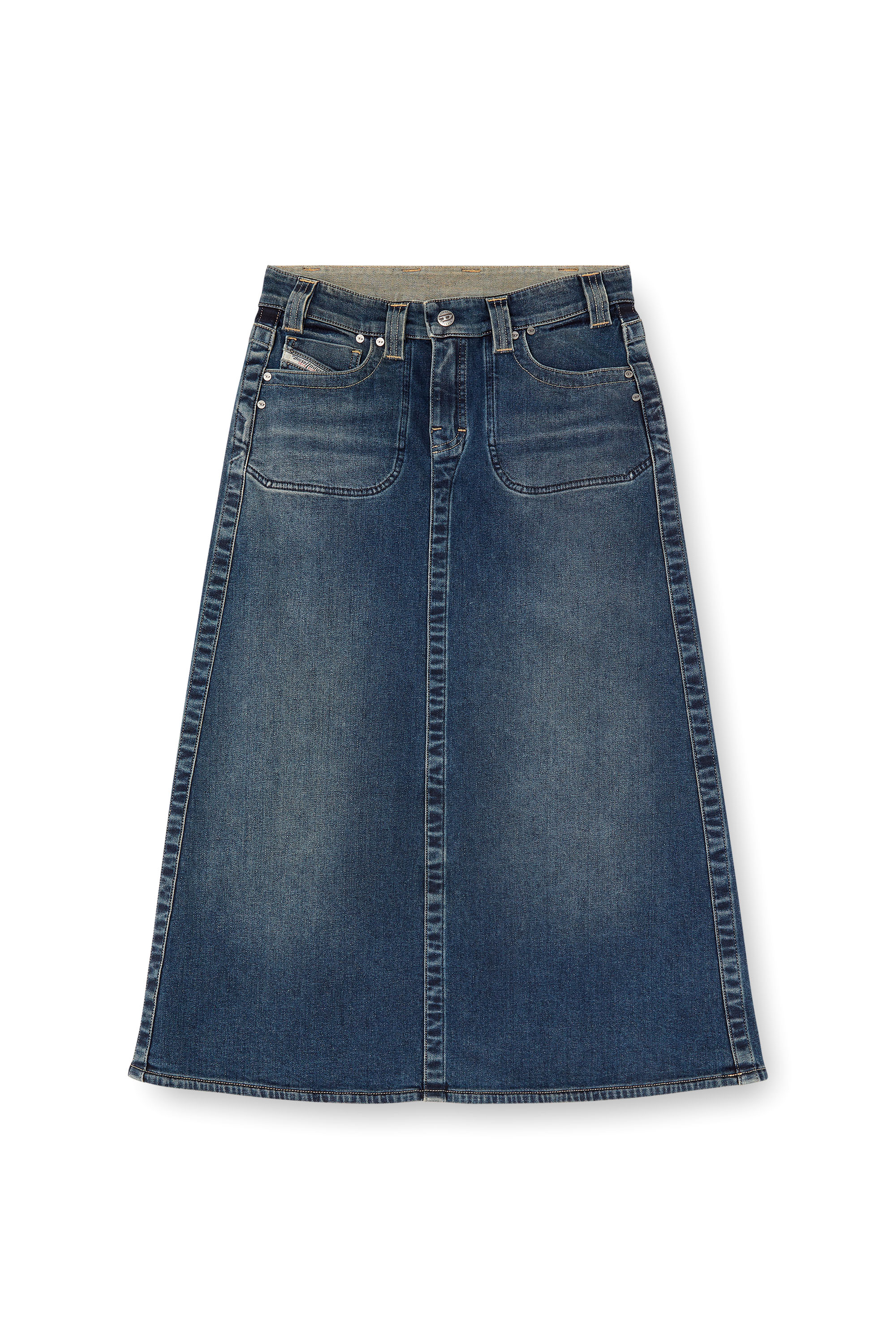 Diesel - DE-PAGO-MID-RE, Damen Midi-Rock aus Rehab-Denim in Dunkelblau - 3