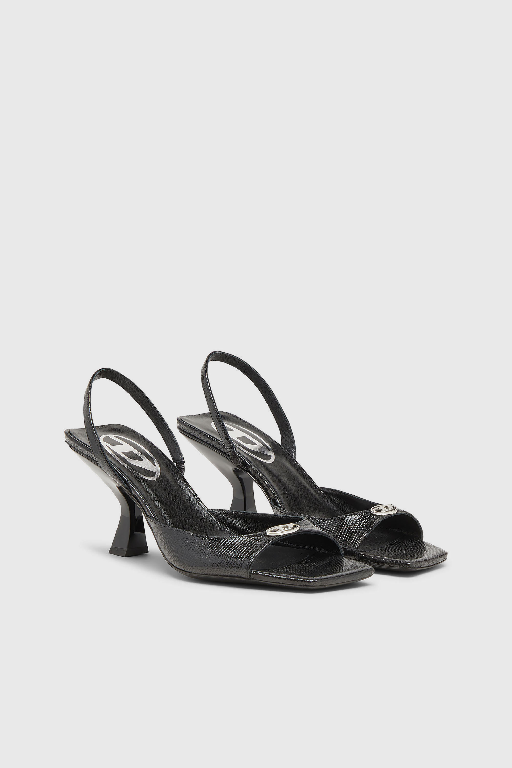 Diesel - D-AMBER 75 SANDAL, D-Amber-Sandales slingback en cuir effet l&eacute;zard Femme in Noir - 2