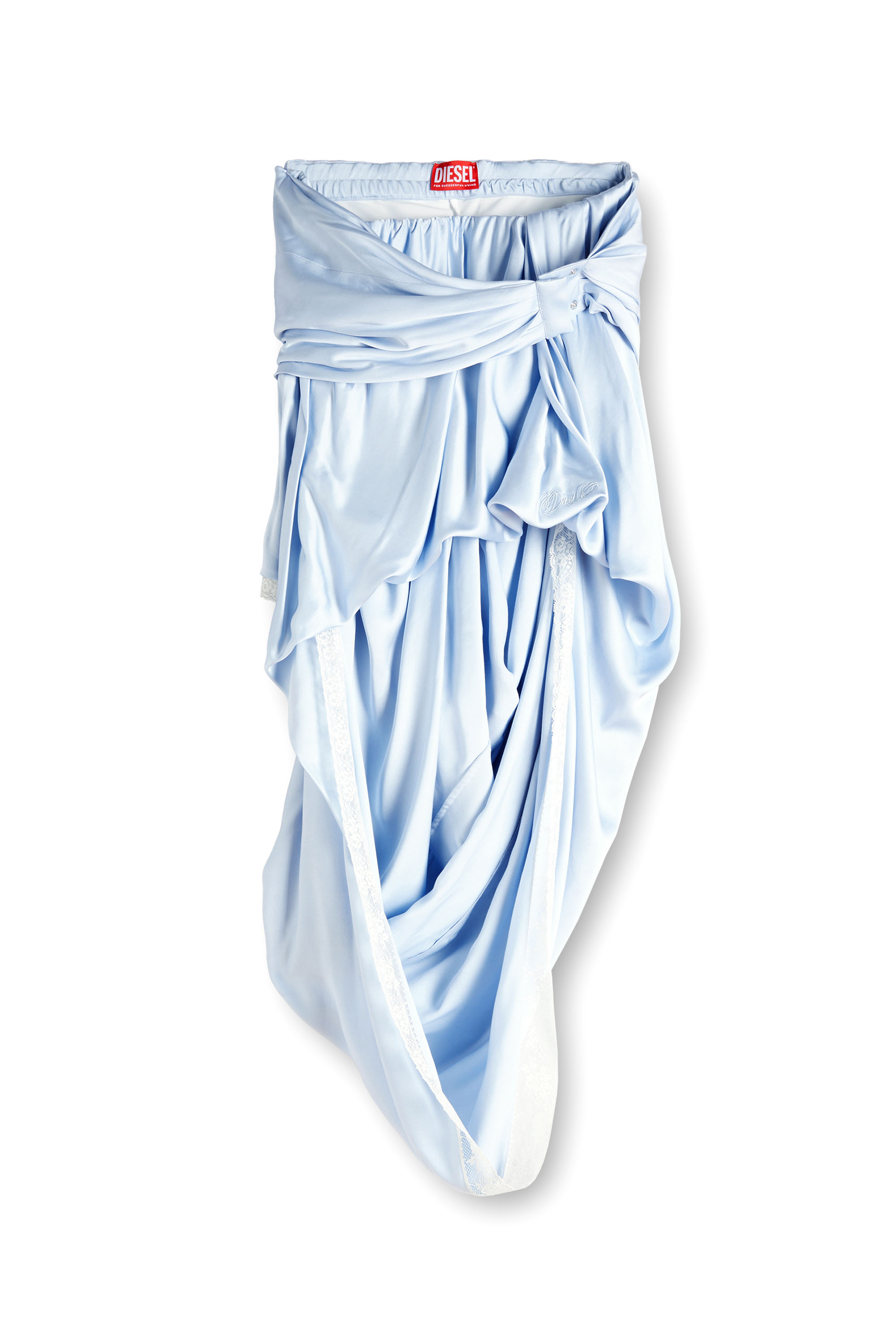 Diesel - O-WANDA, Damen Midirock aus Satin mit Spitzenbesatz in Azurblau - 2