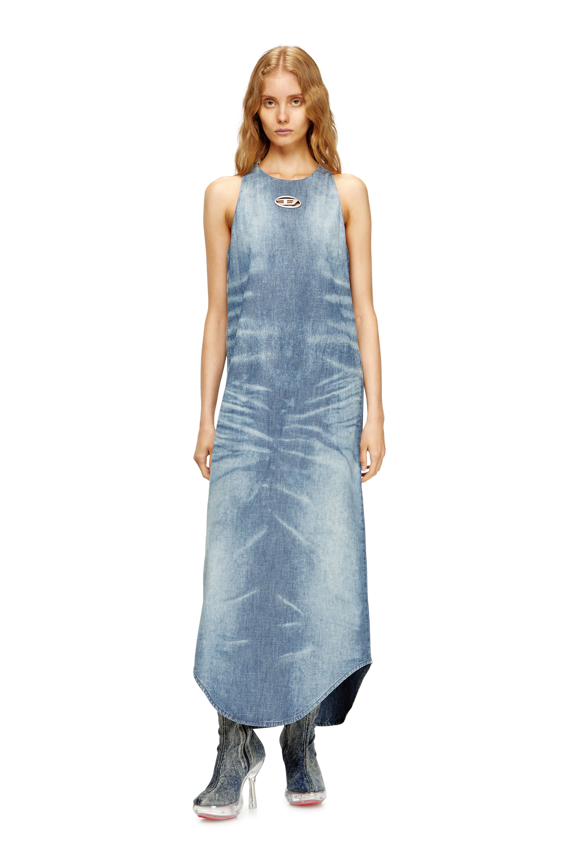 Diesel - DE-LINA-S, Robe longue en denim marbré Femme in Bleu - 3