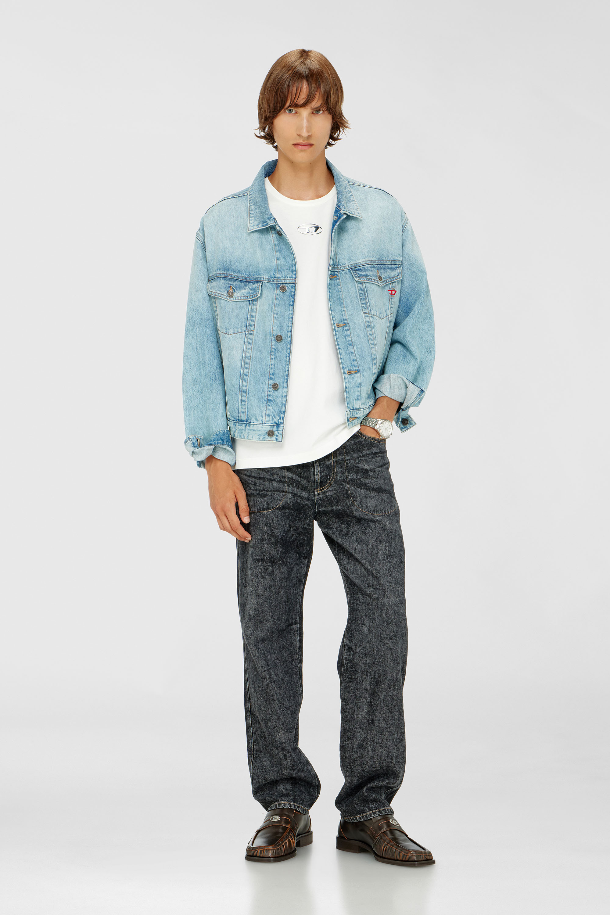 Diesel - T-NORM-IOD, T-shirt en coton l&eacute;ger avec logo Ovale D m&eacute;tallis&eacute; Homme in Blanc - 1