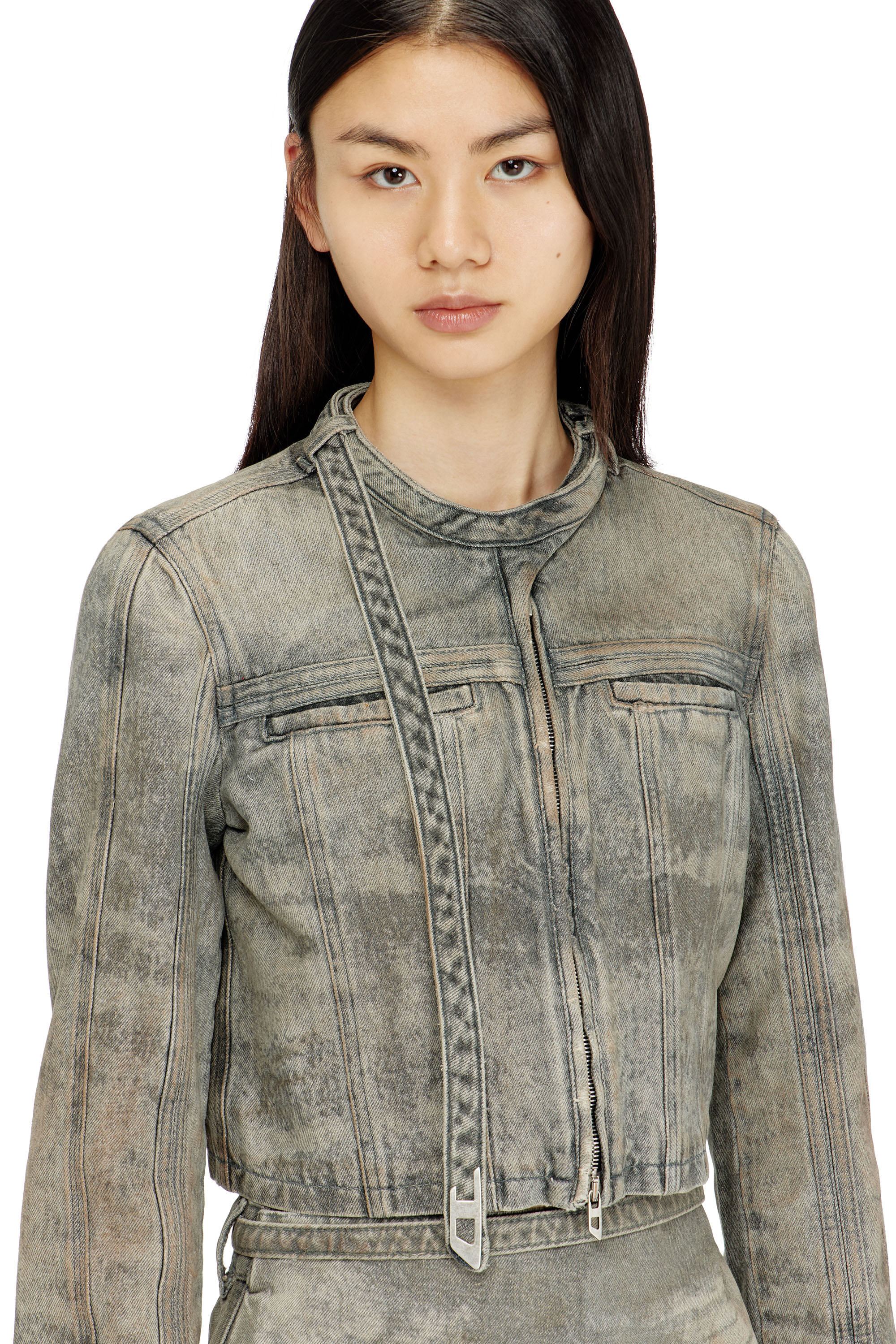 Diesel - DE-SAPHIX-FSI1, Veste courte en denim satin de coton-chanvre Femme in Gris - 5