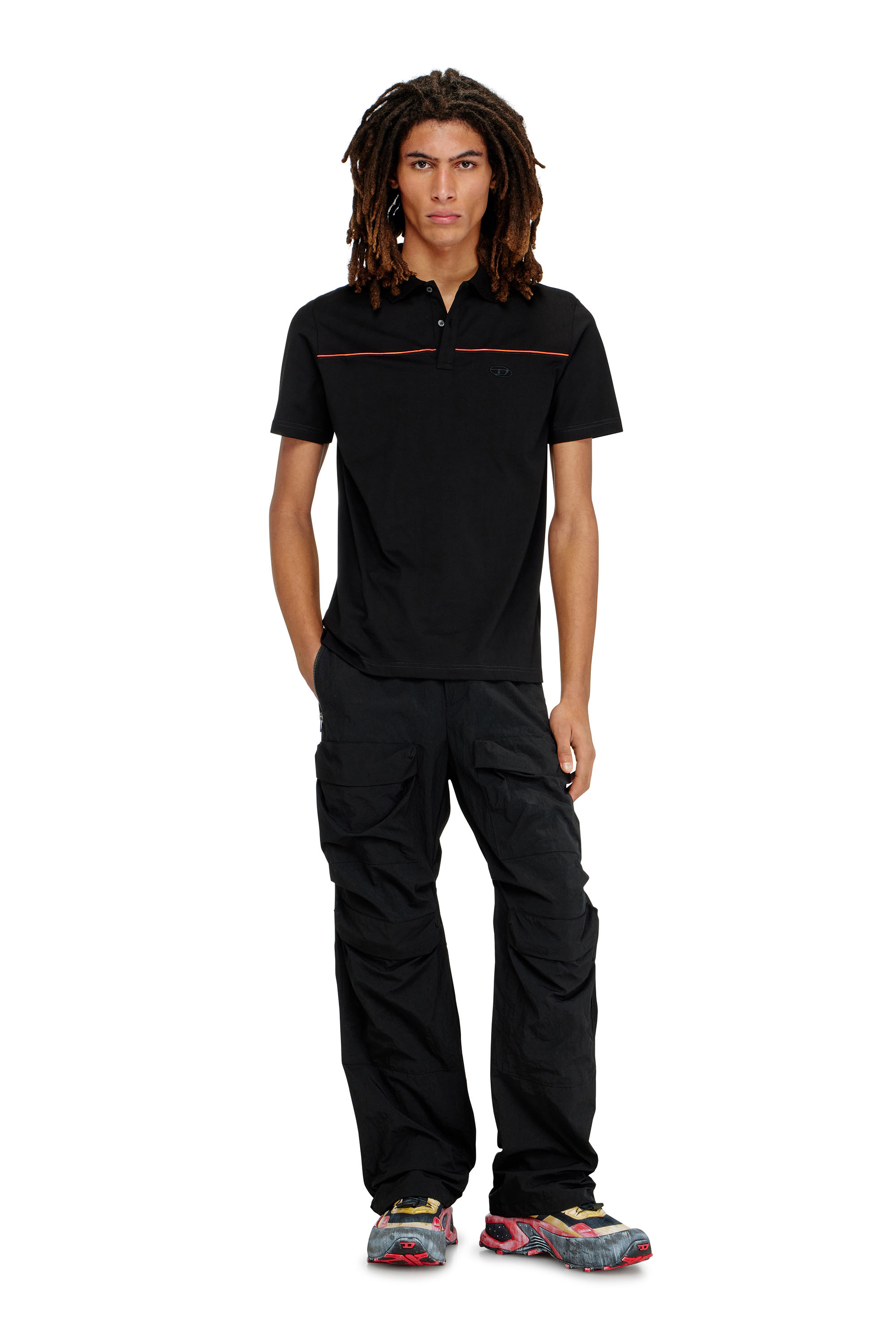Diesel - T-REJUST-PIPING, Polo avec passepoil contrastant Homme in Noir - 1
