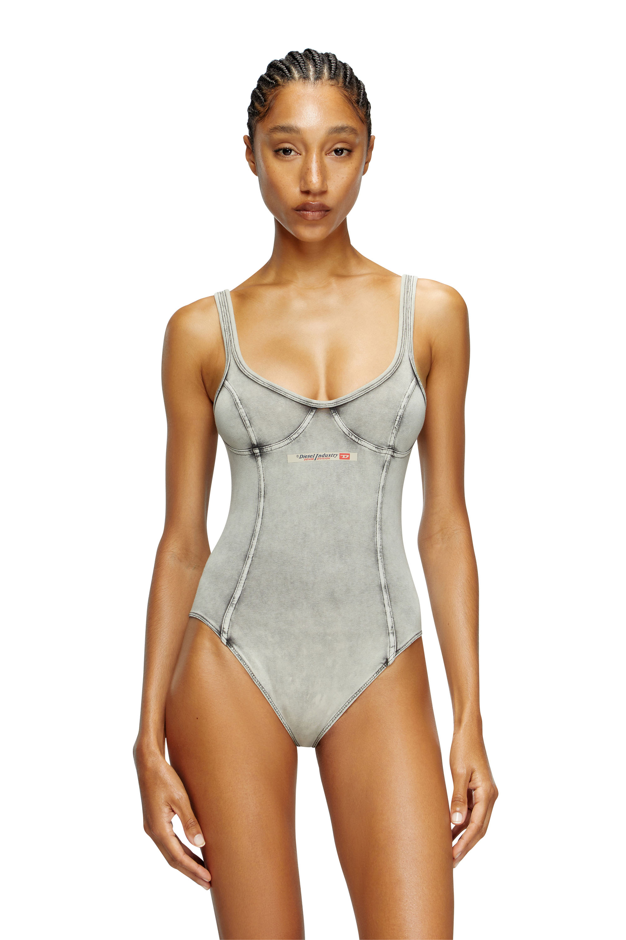 Diesel - CAMI-DNM, Body en jersey effet denim Femme in Gris - 1