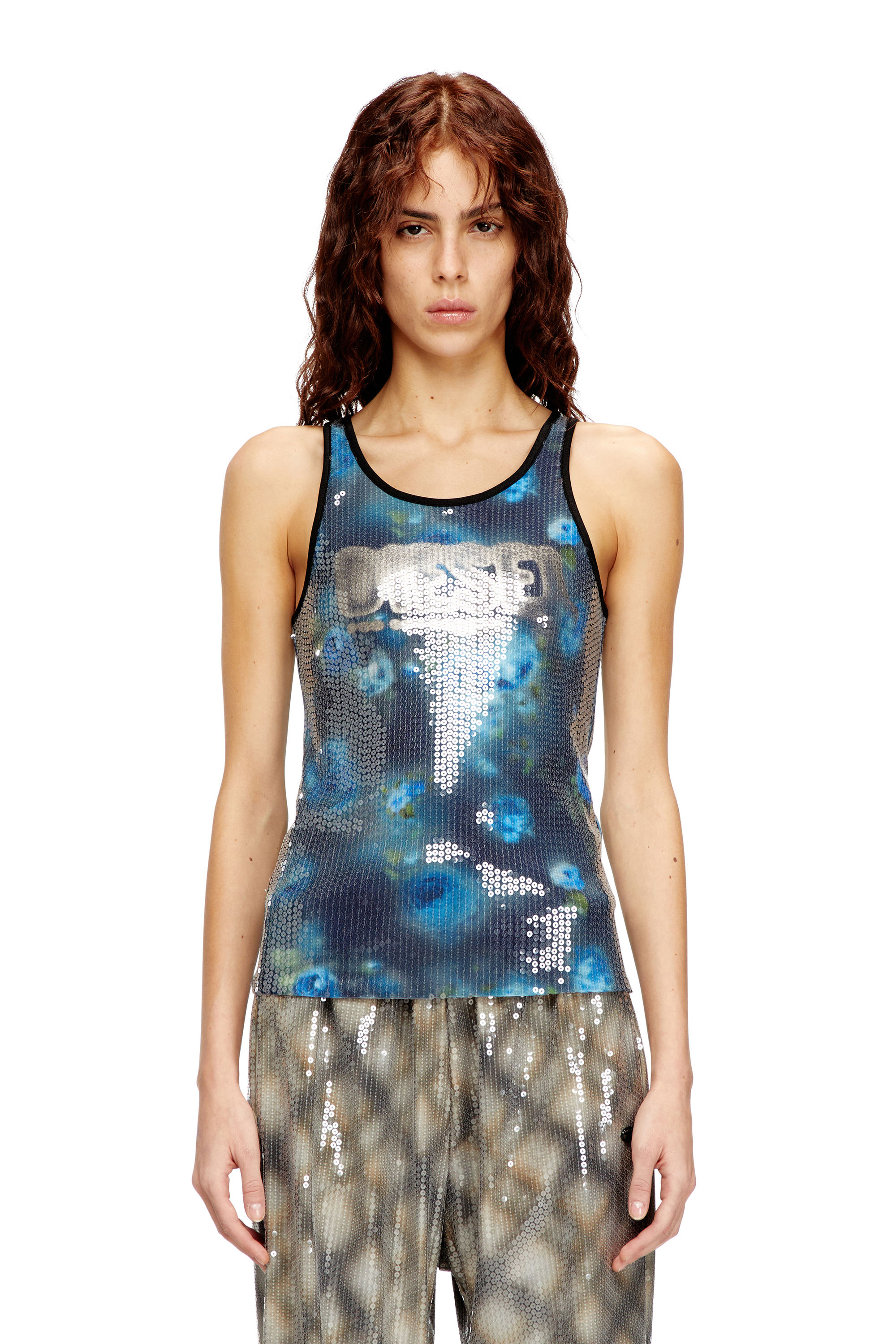 Diesel - T-UNKY, Haut en jersey à imprimé floral avec des paillettes Femme in ToBeDefined - 1