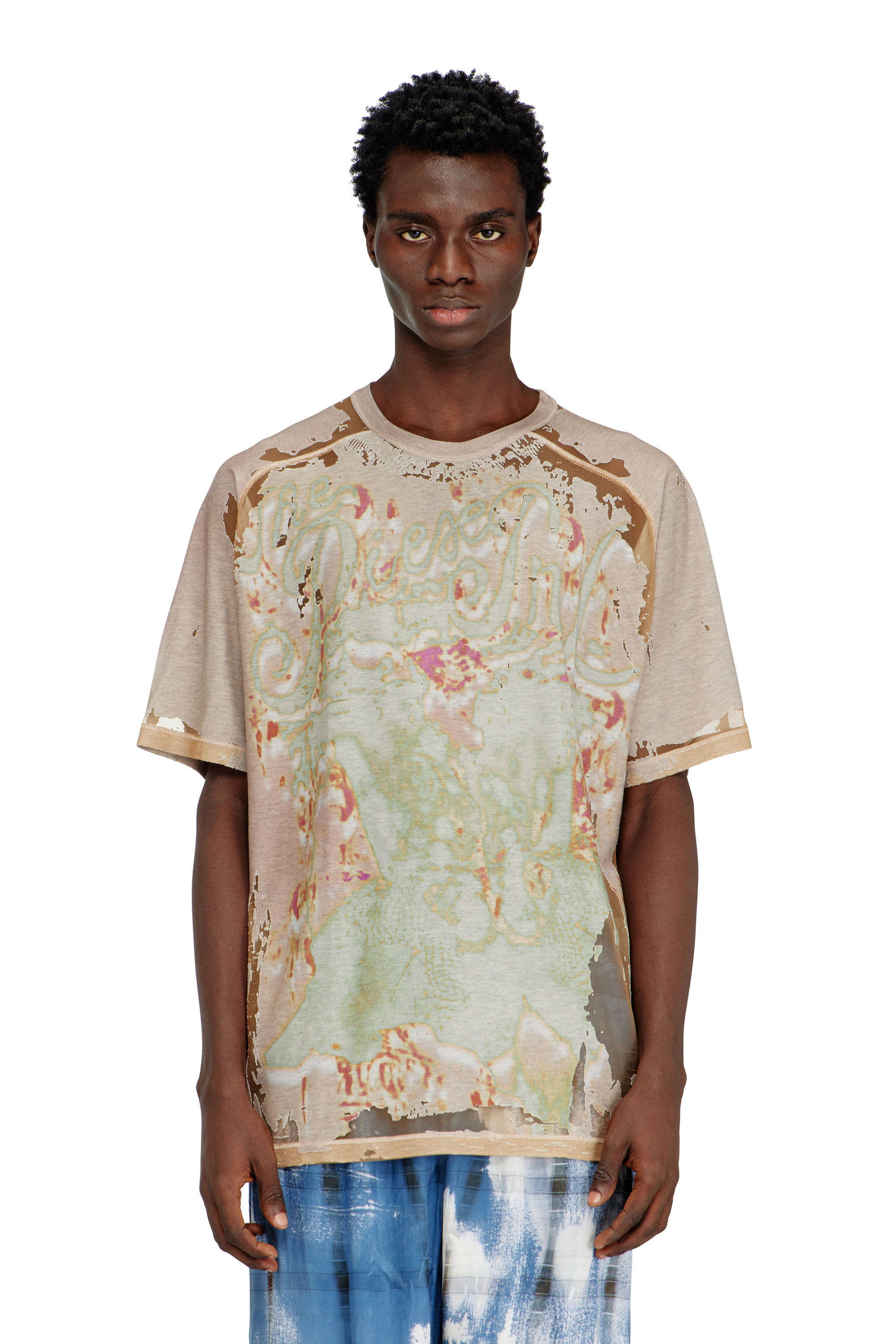 Diesel - T-LIVO, T-shirt in jersey d&eacute;vor&eacute; stampato Uomo in Marrone - 3