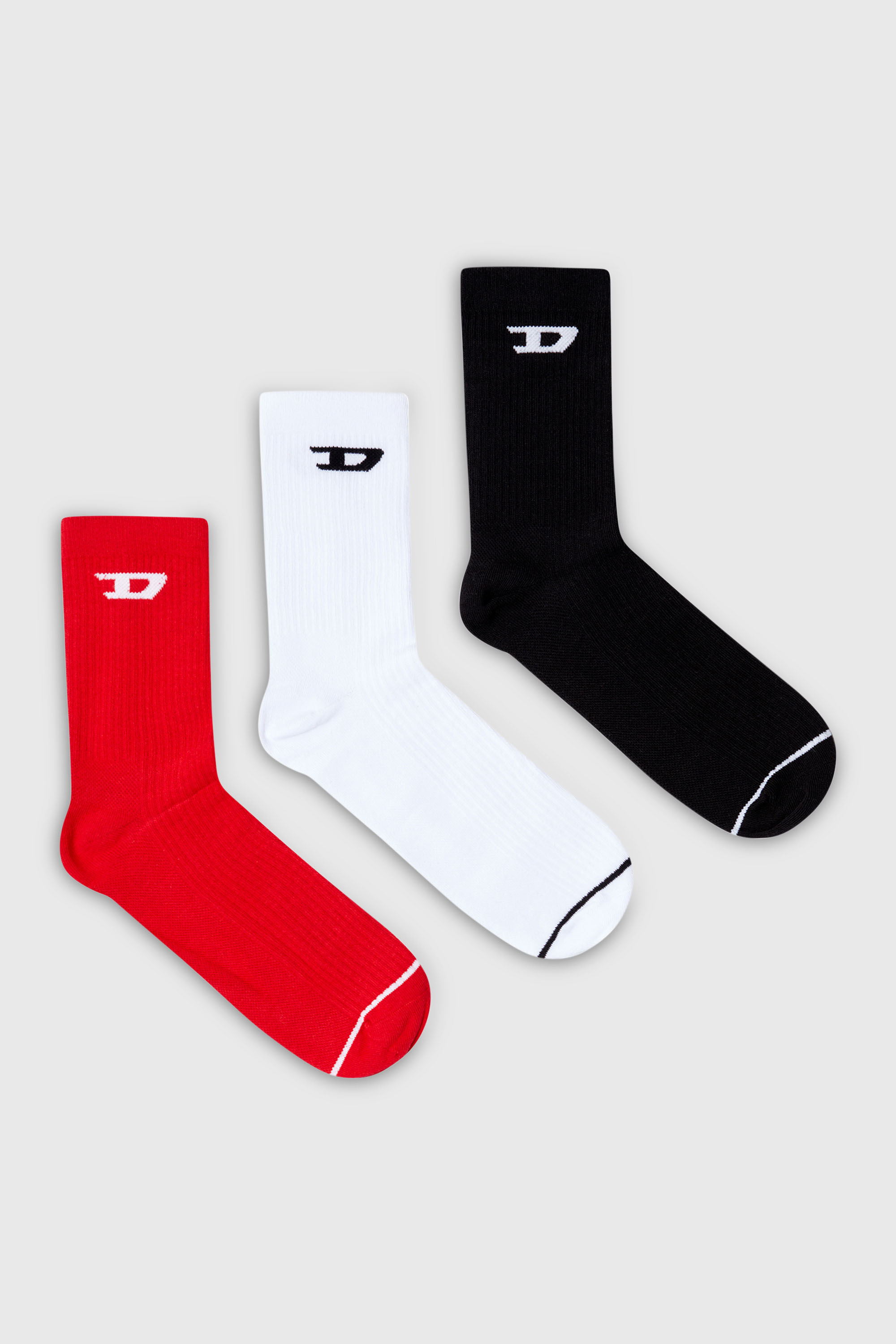 Diesel - SKM-D-TENNIS-CREW-17,5, Lot de trois chaussettes c&ocirc;tel&eacute;es avec logo D Homme in Polychrome - 1