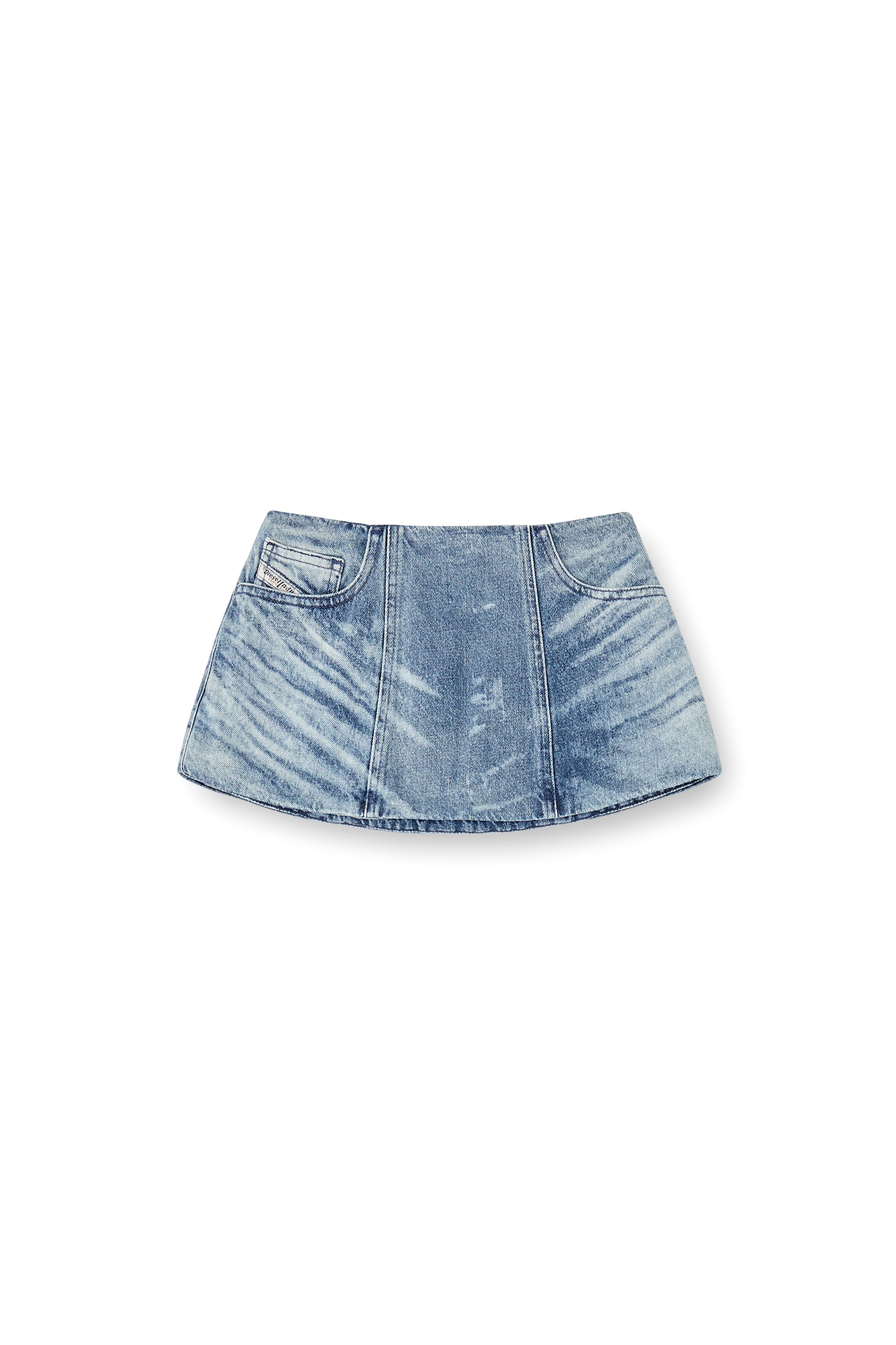 Diesel - DE-NORA-FSH, Damen Gürtelrock aus gelaserte Baumwolle-Hanf-Denim in Mittelblau - 3