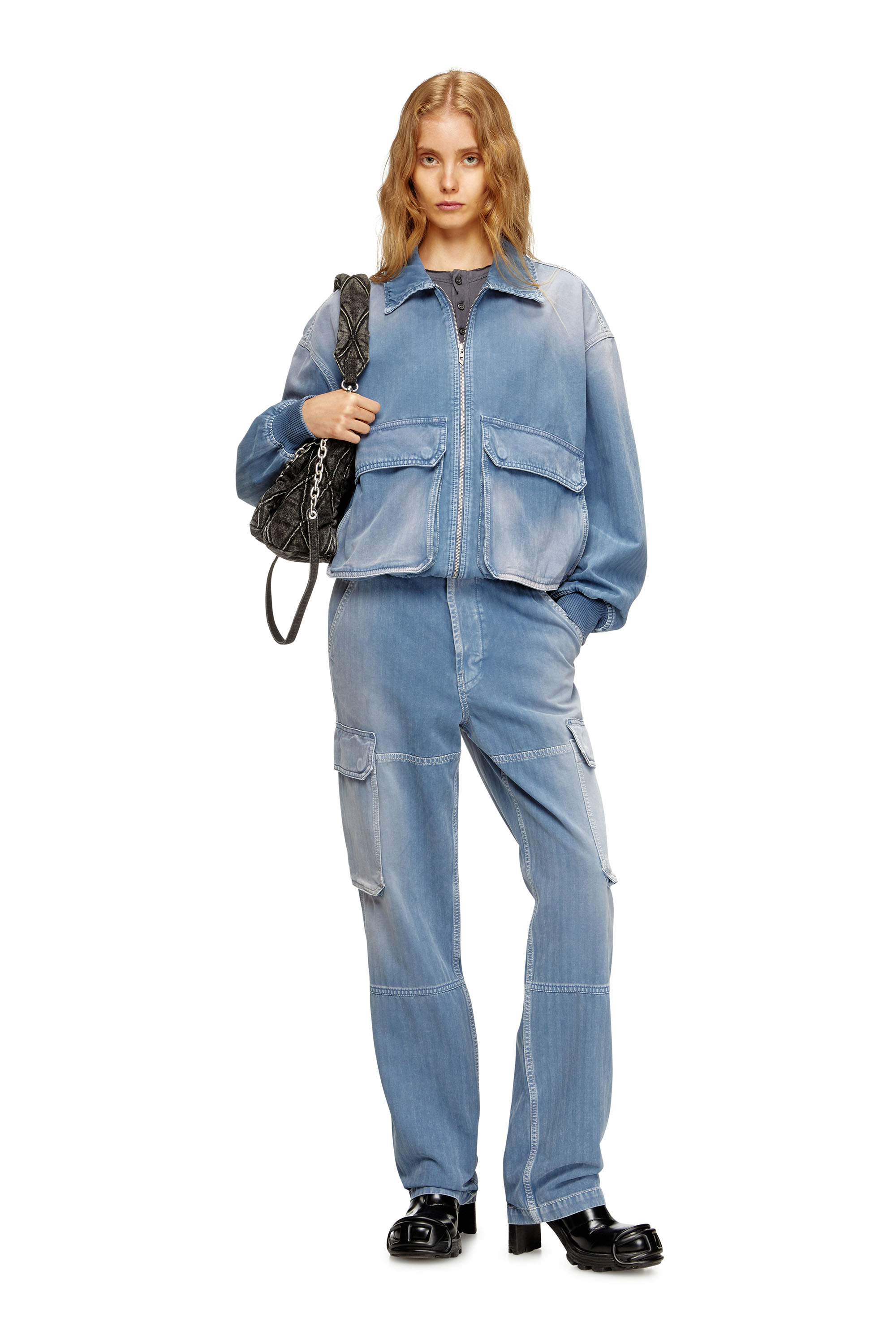 Diesel - D-KURZ, Veste en denim à chevrons coloré Mixte in Bleu - 7