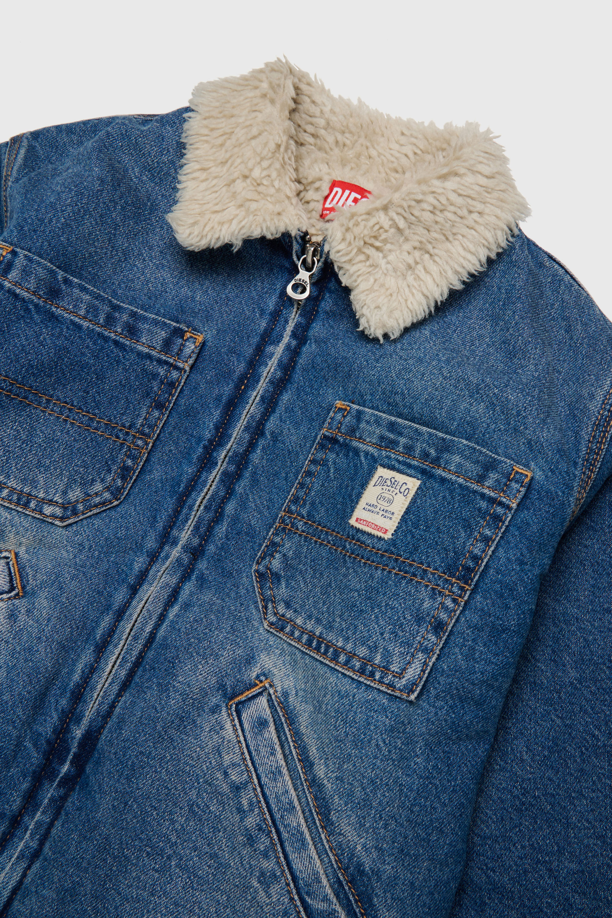 Diesel - JOMOX-FUR, Giacca in denim con collo sherpa in teddy fleece Uomo in Blu - 3