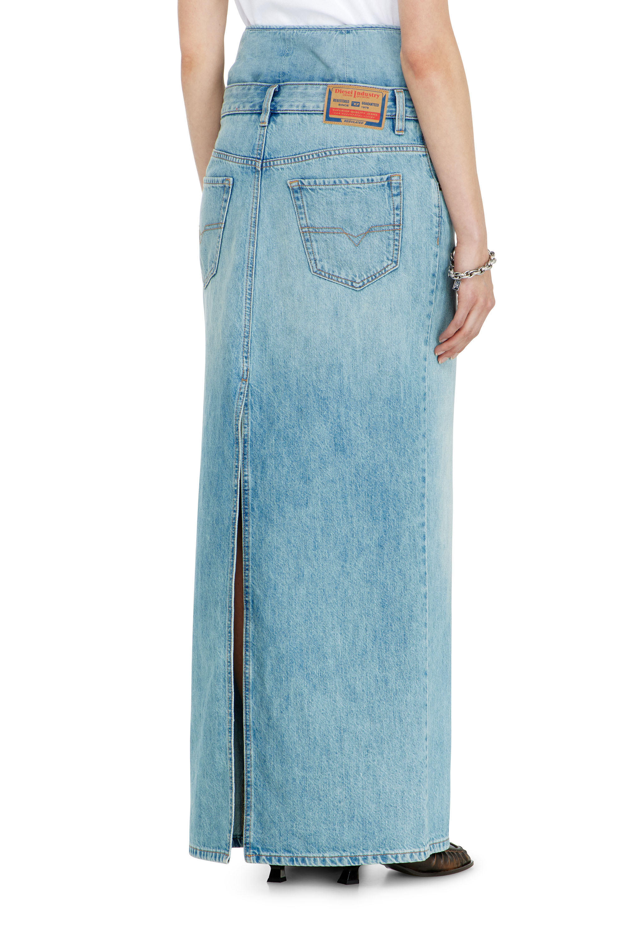 Diesel - DE-SPIVEY, Jupe longue en denim effet jean avec fentes Femme in ToBeDefined - 4