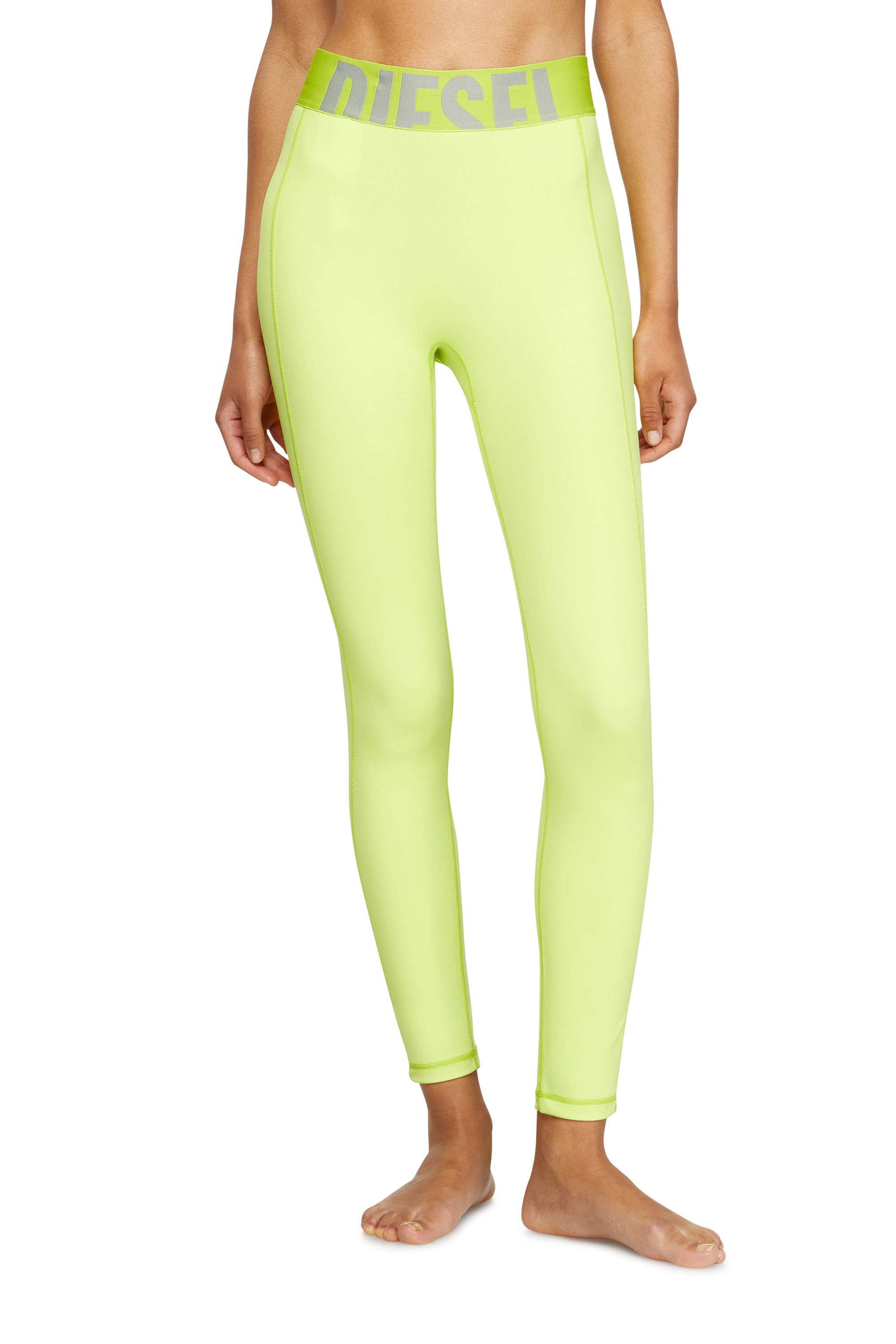 Diesel - ADELINE-D-POP, Leggings in microfibra con logo tagliato Donna in Verde - 2