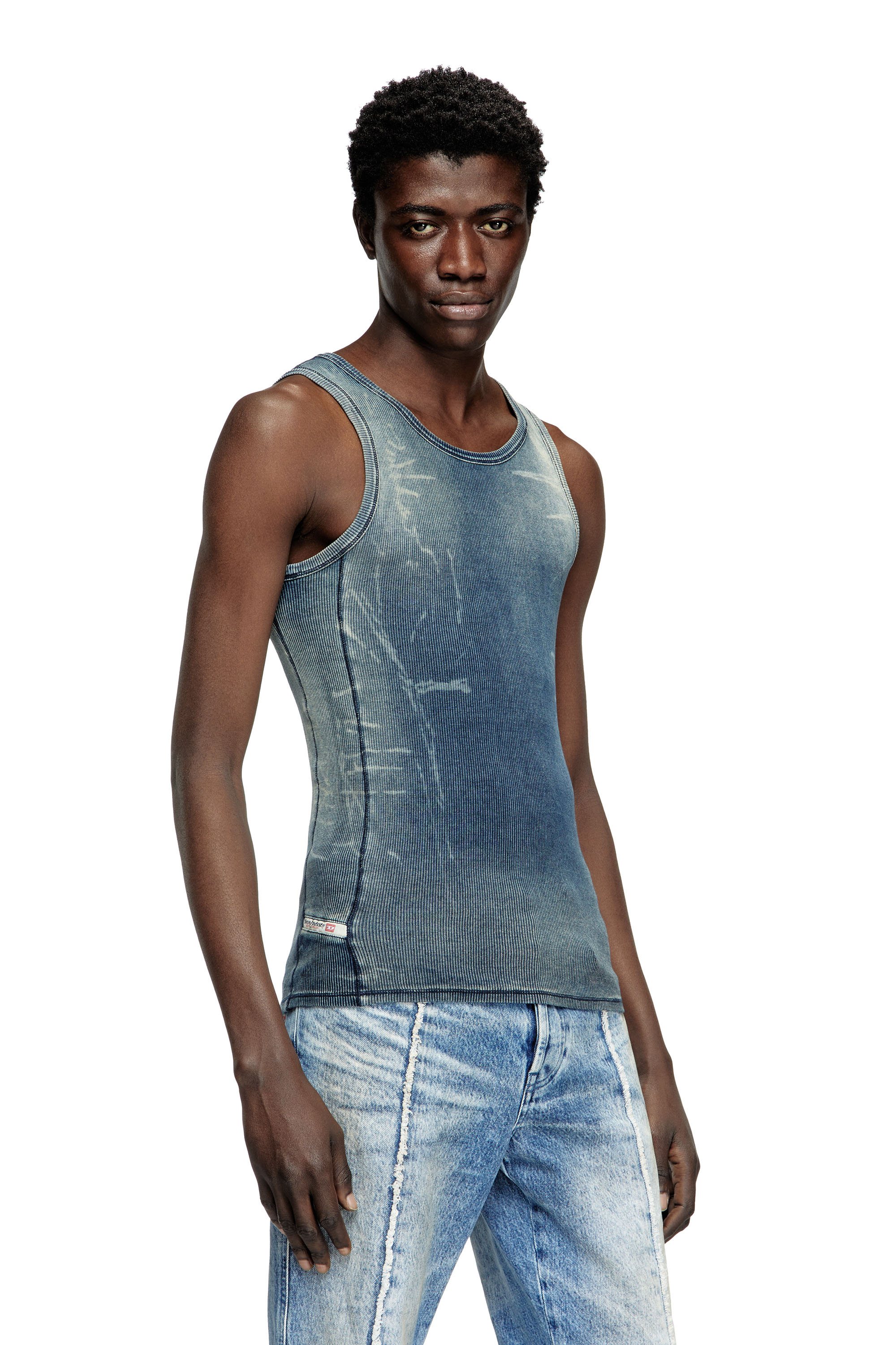 Diesel - T-GO, Unisex's Ribbed tank top with denim trompe l'oeil in Dark Blue - 2