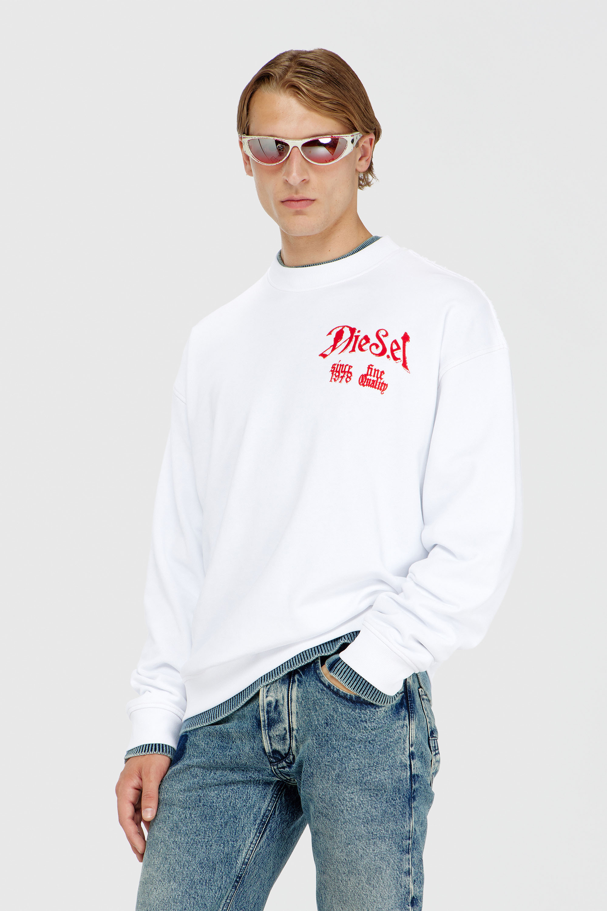Diesel - S-BOXT-AA2, Sweat-shirt en coton avec motifs floqu&eacute;s Homme in Blanc - 3