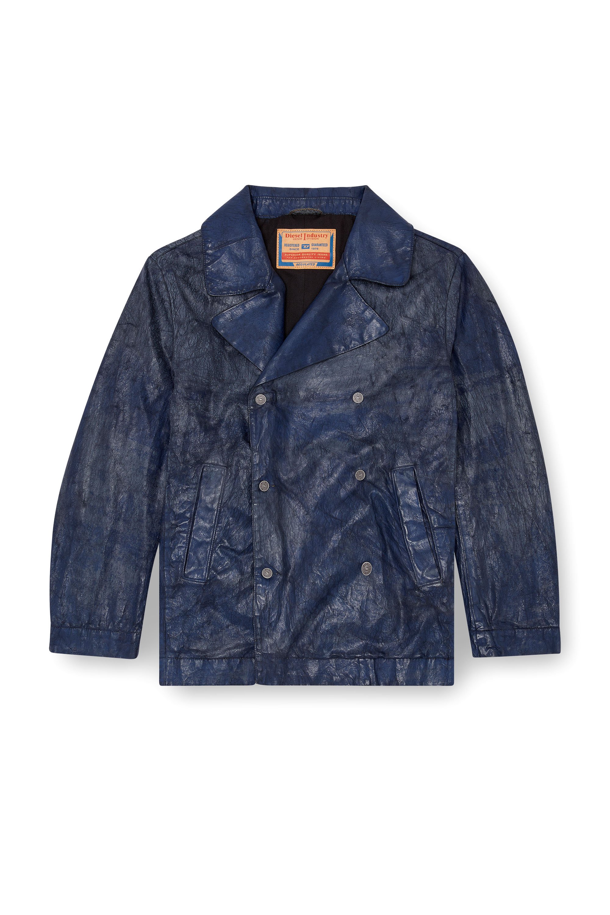 Diesel - D-BONDED-S, Man Double-breasted jacket in coated denim in Blue - Image 3