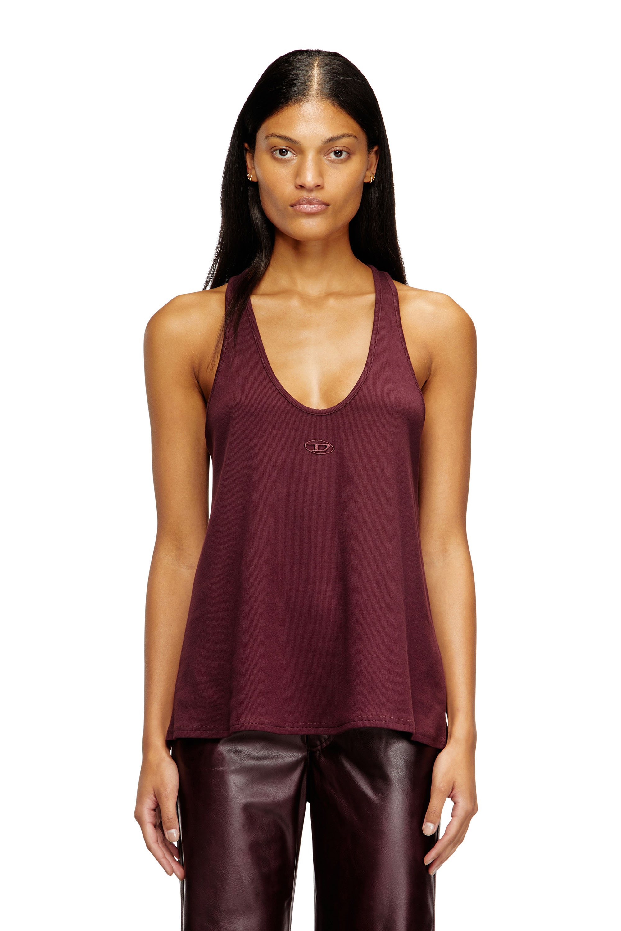 Diesel - FR-T-IPSYA, Débardeur burgundy avec détail Oval D Femme in Rouge - 3