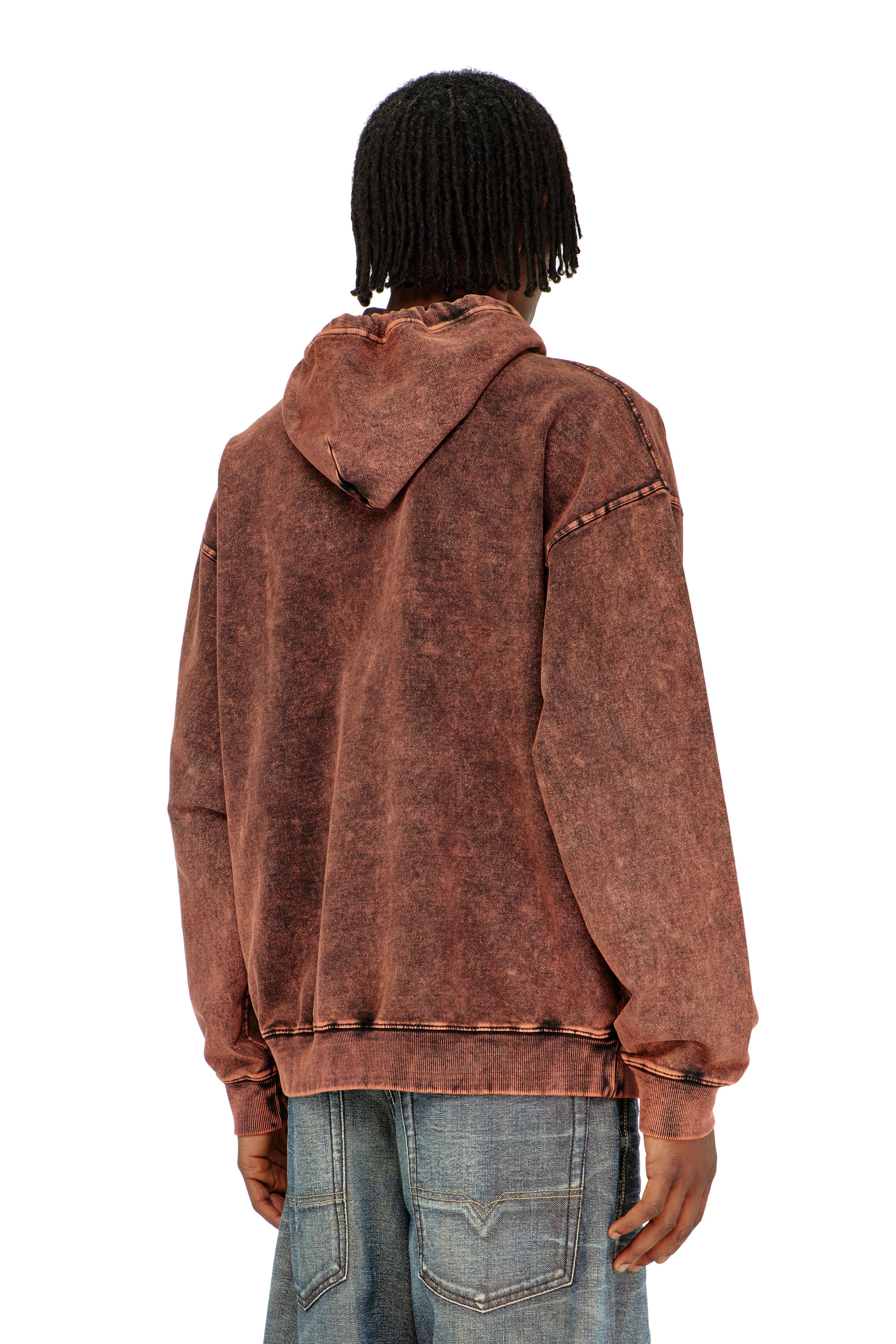 Diesel - S-BOXT-HOOD-TUK, Sweat &agrave; capuche effet denim trait&eacute; Homme in Marron - 4