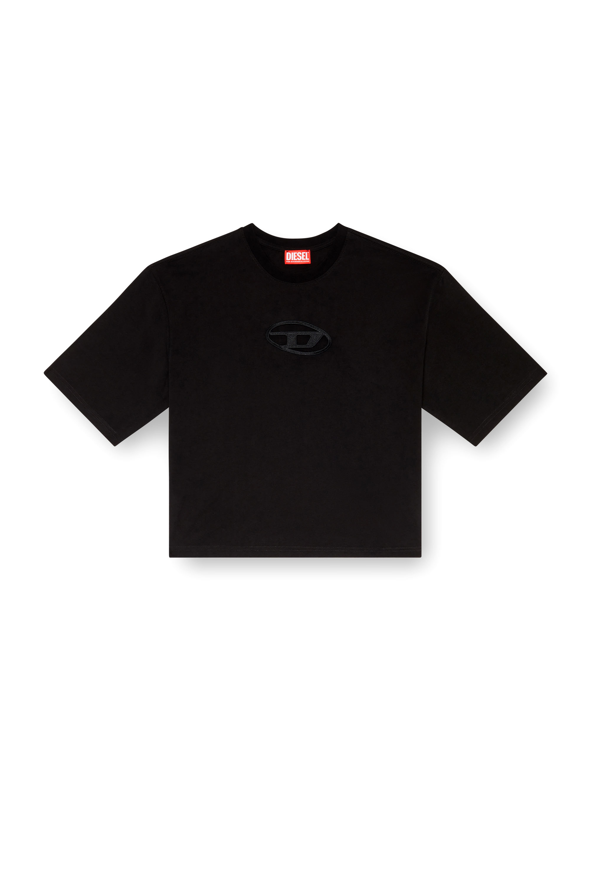Diesel - T-ROWY-OD, T-shirt boxy con D ricamata Donna in Nero - 3