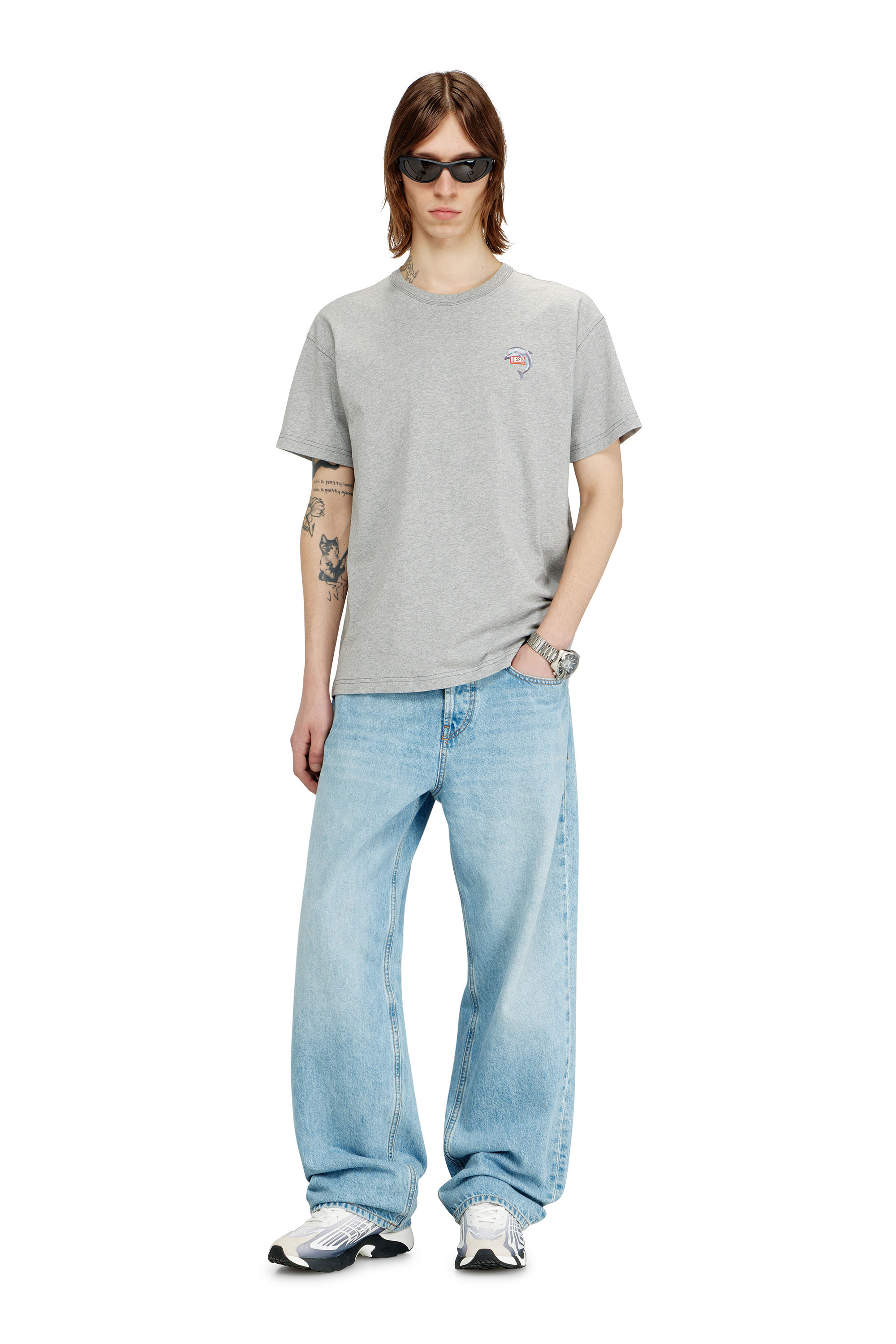 Diesel - T-NORM-DOLPHIN, T-shirt con stampa di delfino e logo Uomo in Grigio - 2