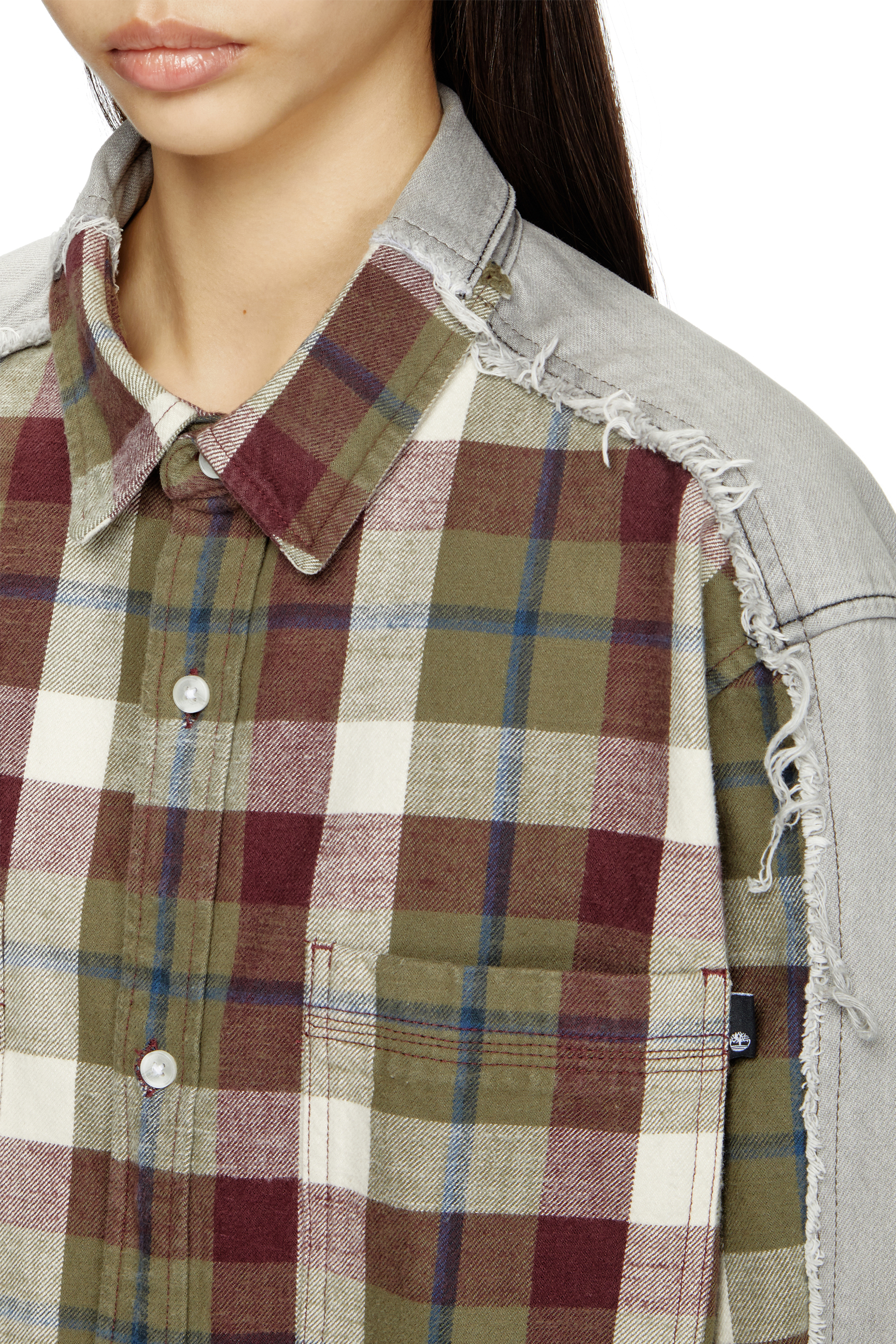 Diesel - Shirt Diseloves 8B, Camicia in tessuto check e denim effetto bleach Unisex in Multicolor - 5