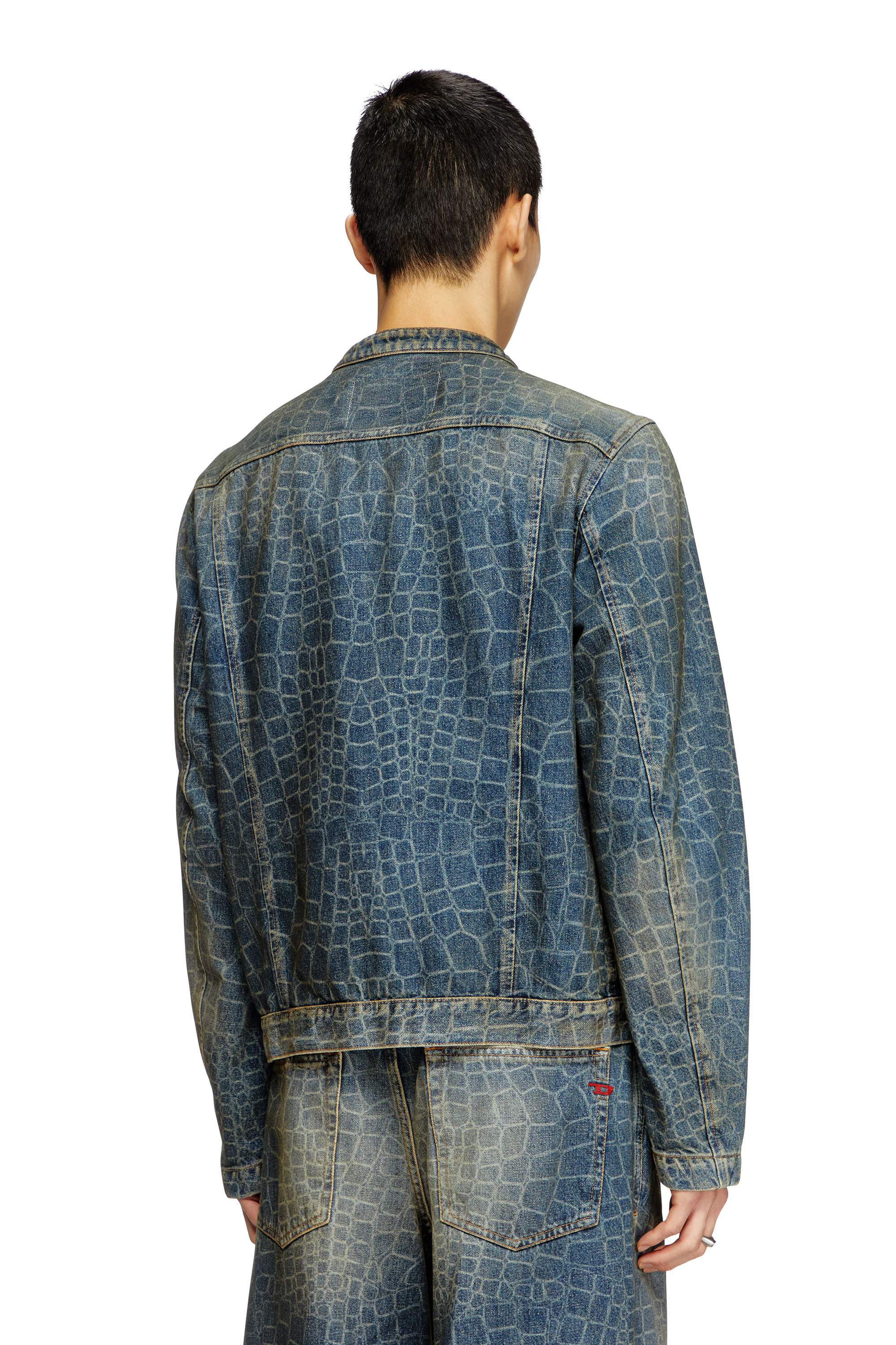 Diesel - CL-D-GLORY-SNAKE, Giacca stile moto in denim stampa snake Uomo in Blu - 4