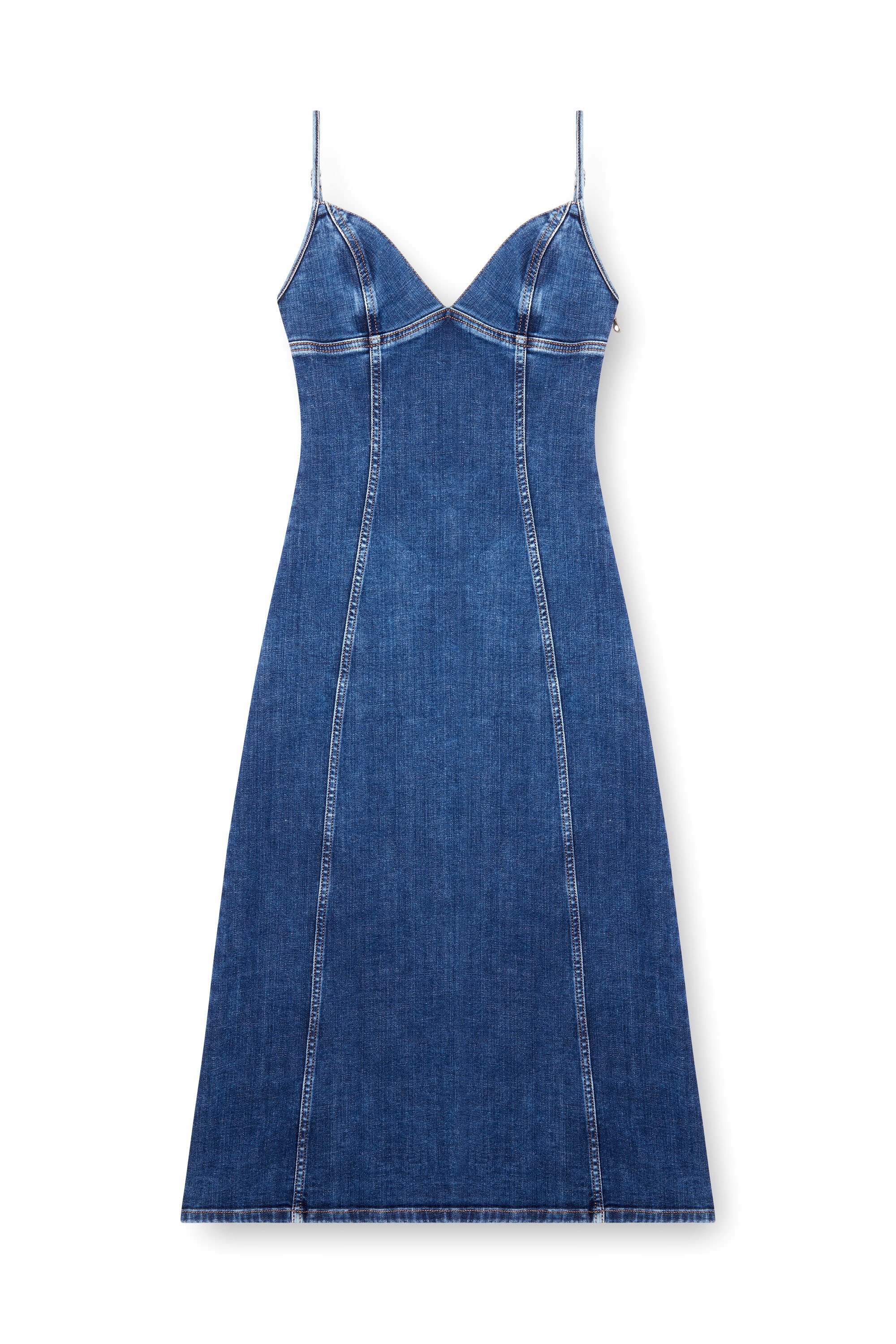 Diesel - DE-FULVY-DRESS-D, Damen Midi-Kleid mit Trägern aus Denim in Blau - Image 1