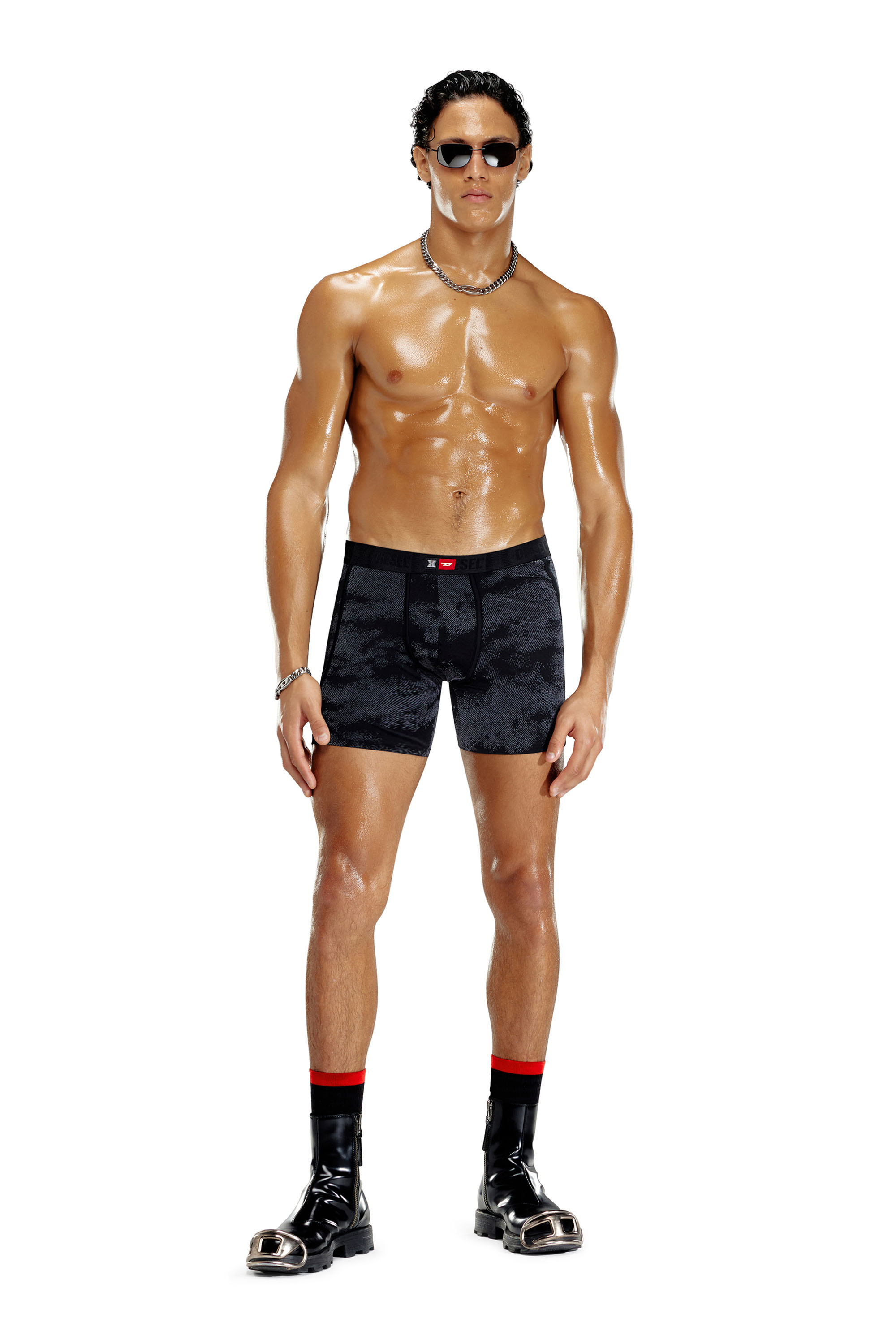 Diesel - FLOCKED-BOXER-BRIEFS, Boxer en microfibre floquée Homme in Noir - 1