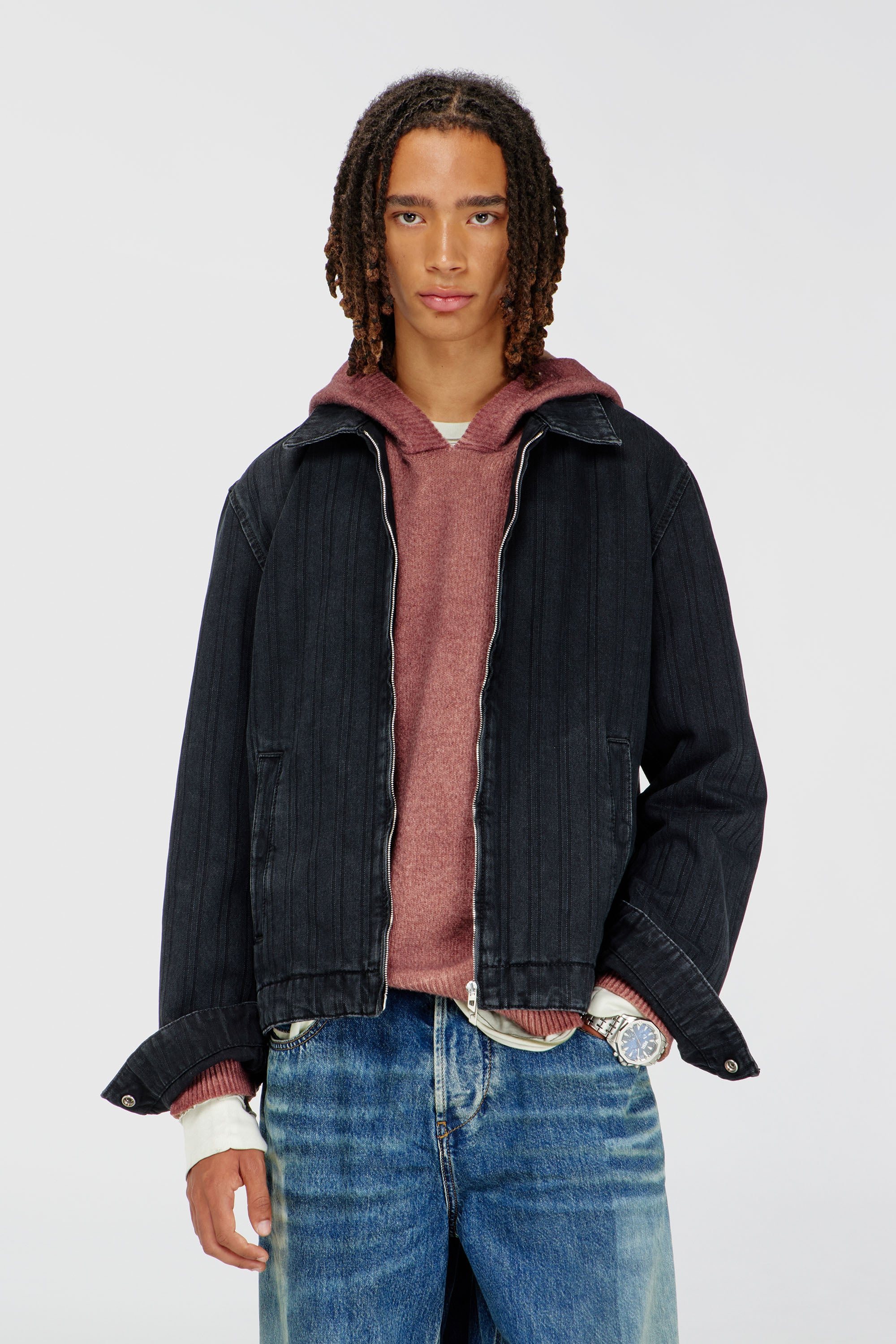 Diesel - D-ROHE, Herren Jacke aus pinstripe denim in Schwarz - 1