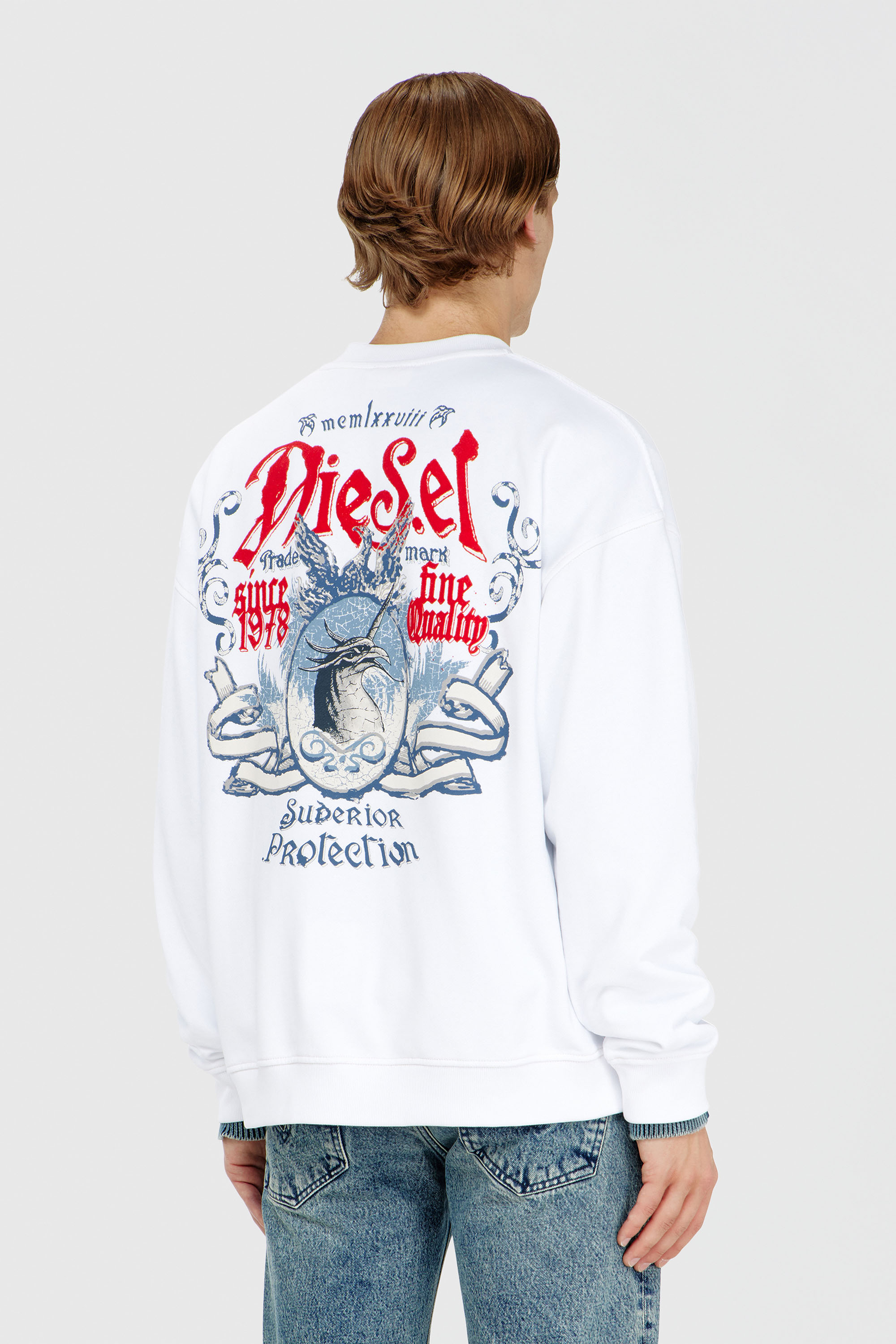 Diesel - S-BOXT-AA2, Herren Sweatshirt aus Baumwolle mit Flockprint in Wei&szlig; - 4