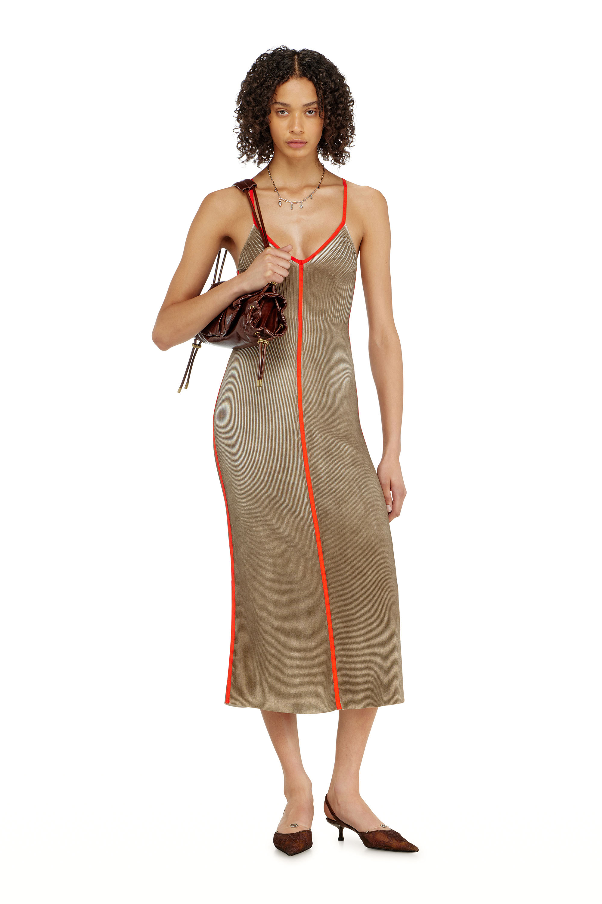 Diesel - M-SARMELA, Abito midi in maglia a costine con bande a contrasto Donna in Multicolor - 2