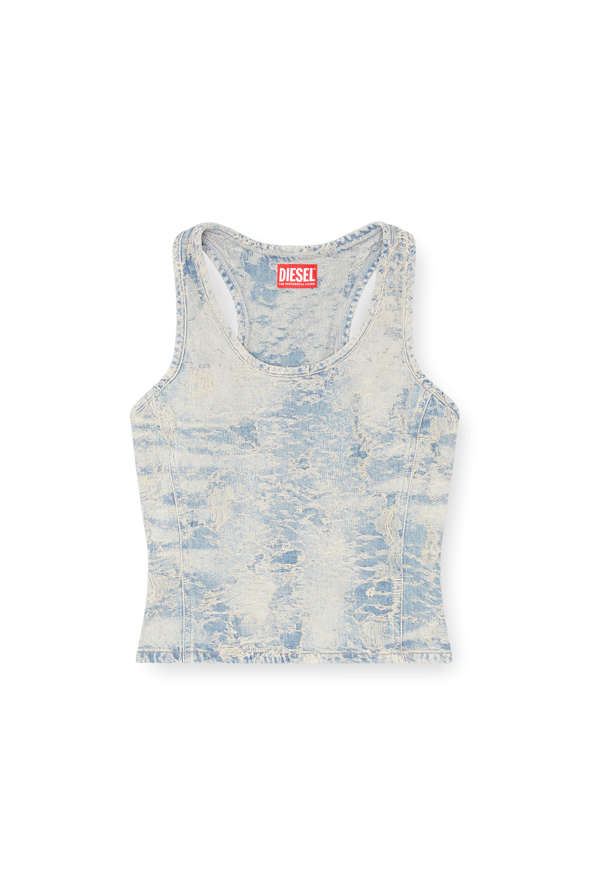 Diesel - DE-NORG-FSF, Damen Tanktop aus Jacquard-Denim mit Schmutz-Effekt in Hellblau - 3