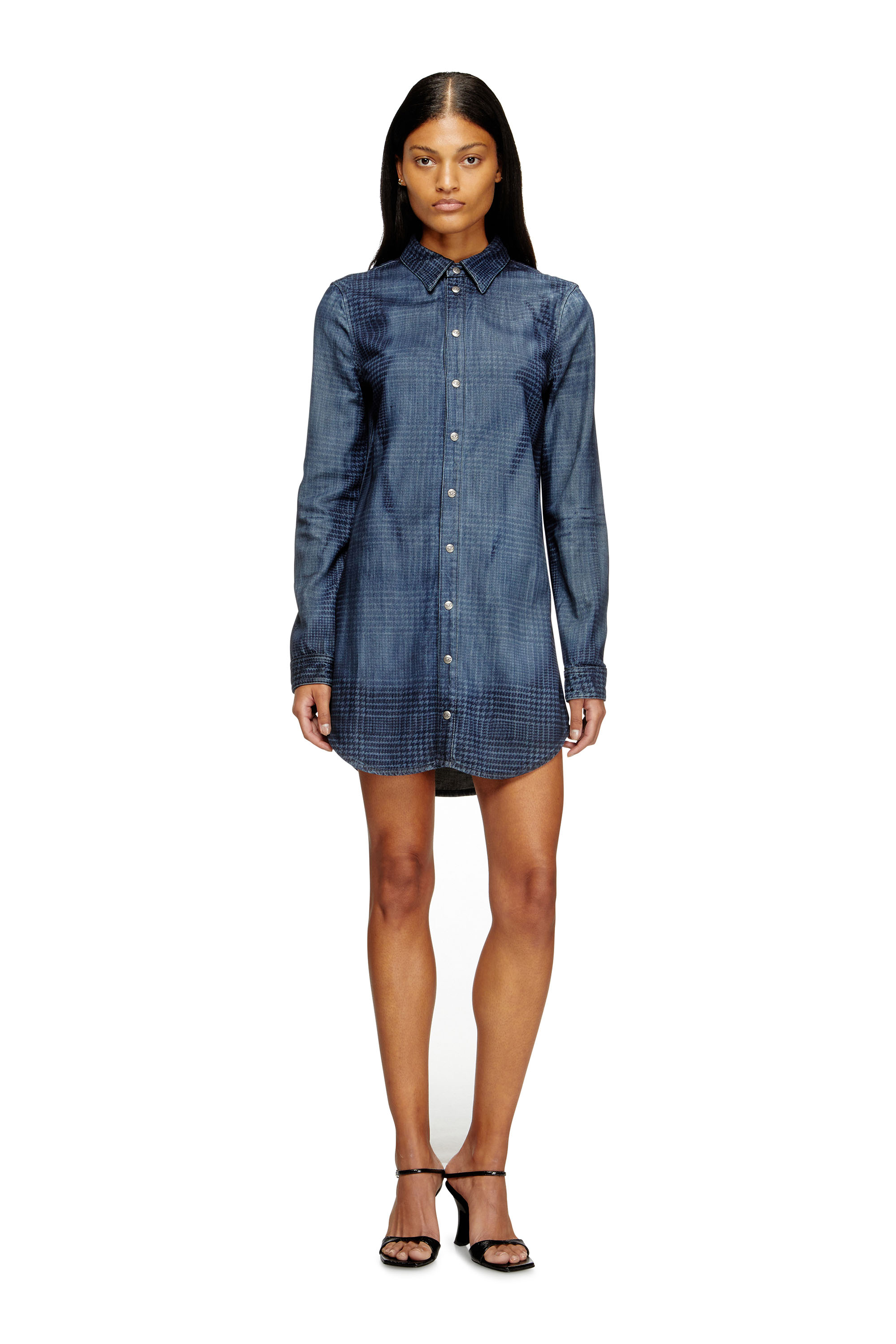 Diesel - DE-EAZY DRESS-S, Damen Hemdblusenkleid aus fließendem Prince of Wales Denim in Blau - 3