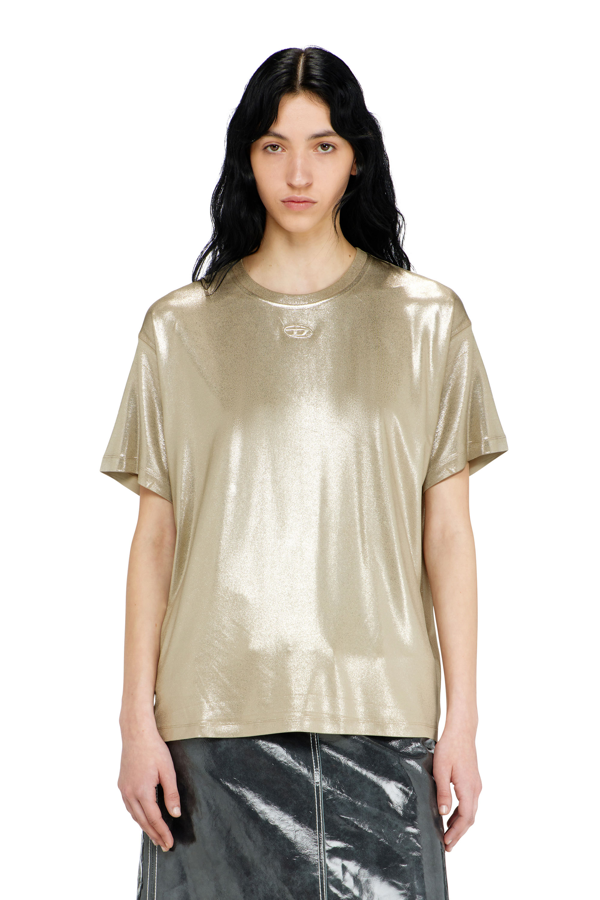 Diesel - T-NORMY-AA2, Damen Jersey-T-Shirt mit Metallic-Finish in Beige - 1