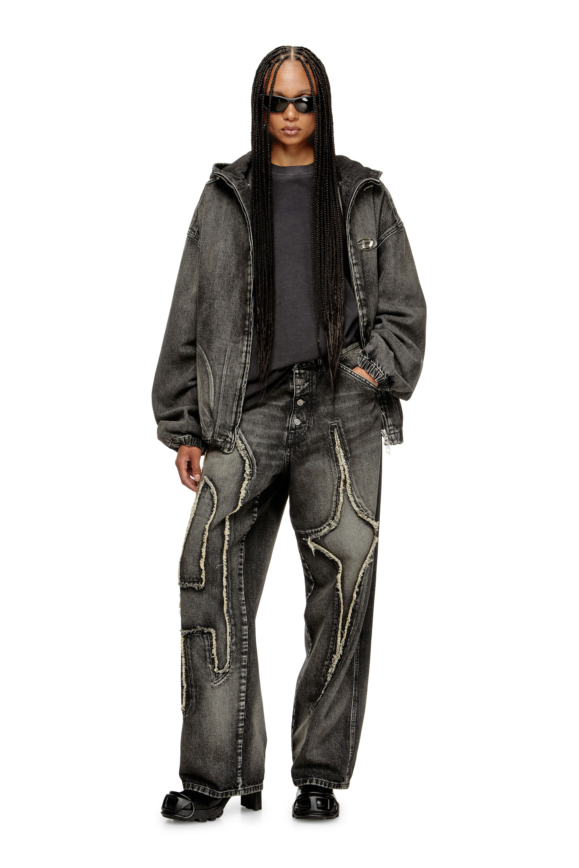 Diesel - THUGJACK, Giacca con cappuccio in denim sfumato Unisex in Nero - 4