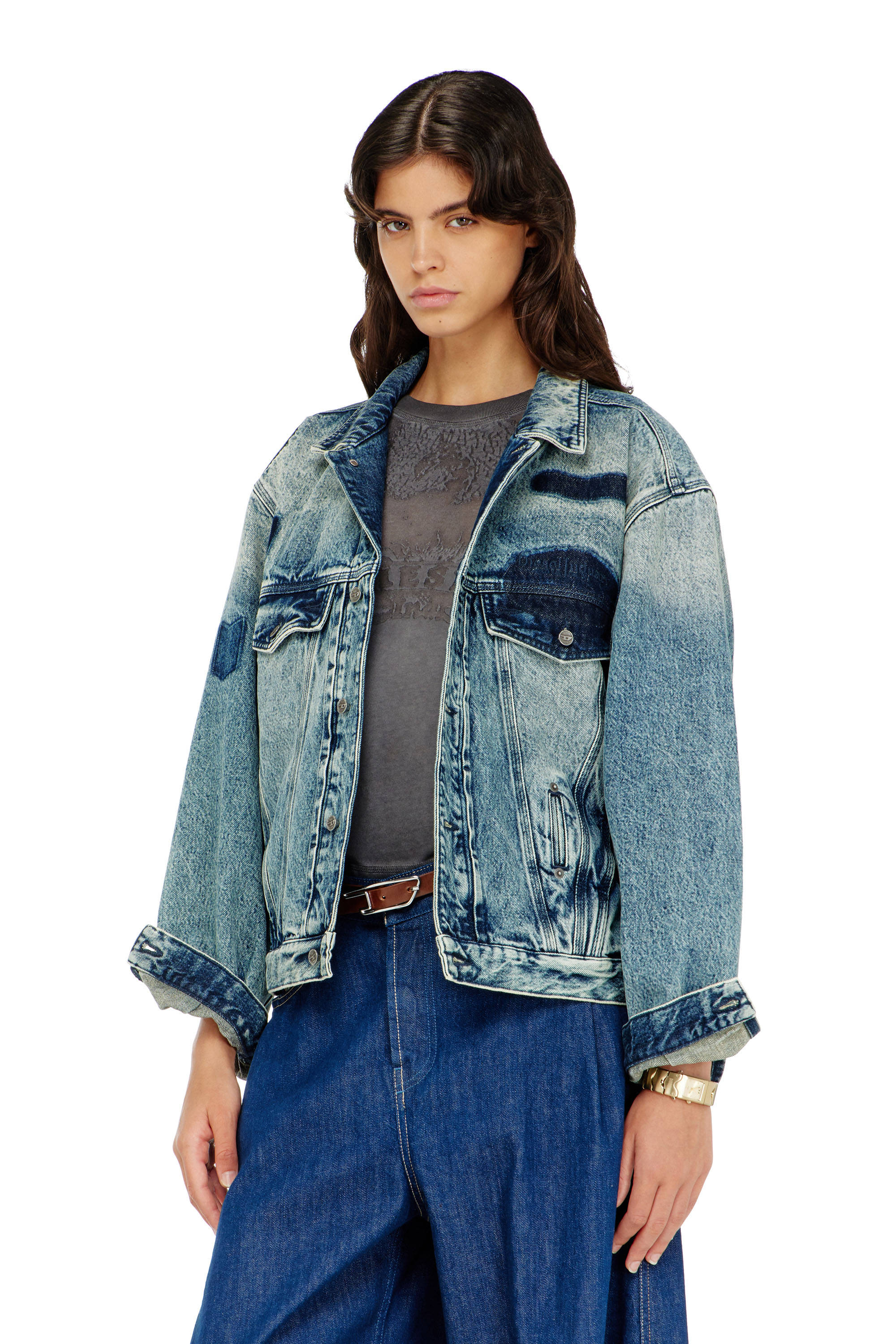 Diesel - D-DENVER-S2, Veste trucker avec effets patch Mixte in Bleu - 3