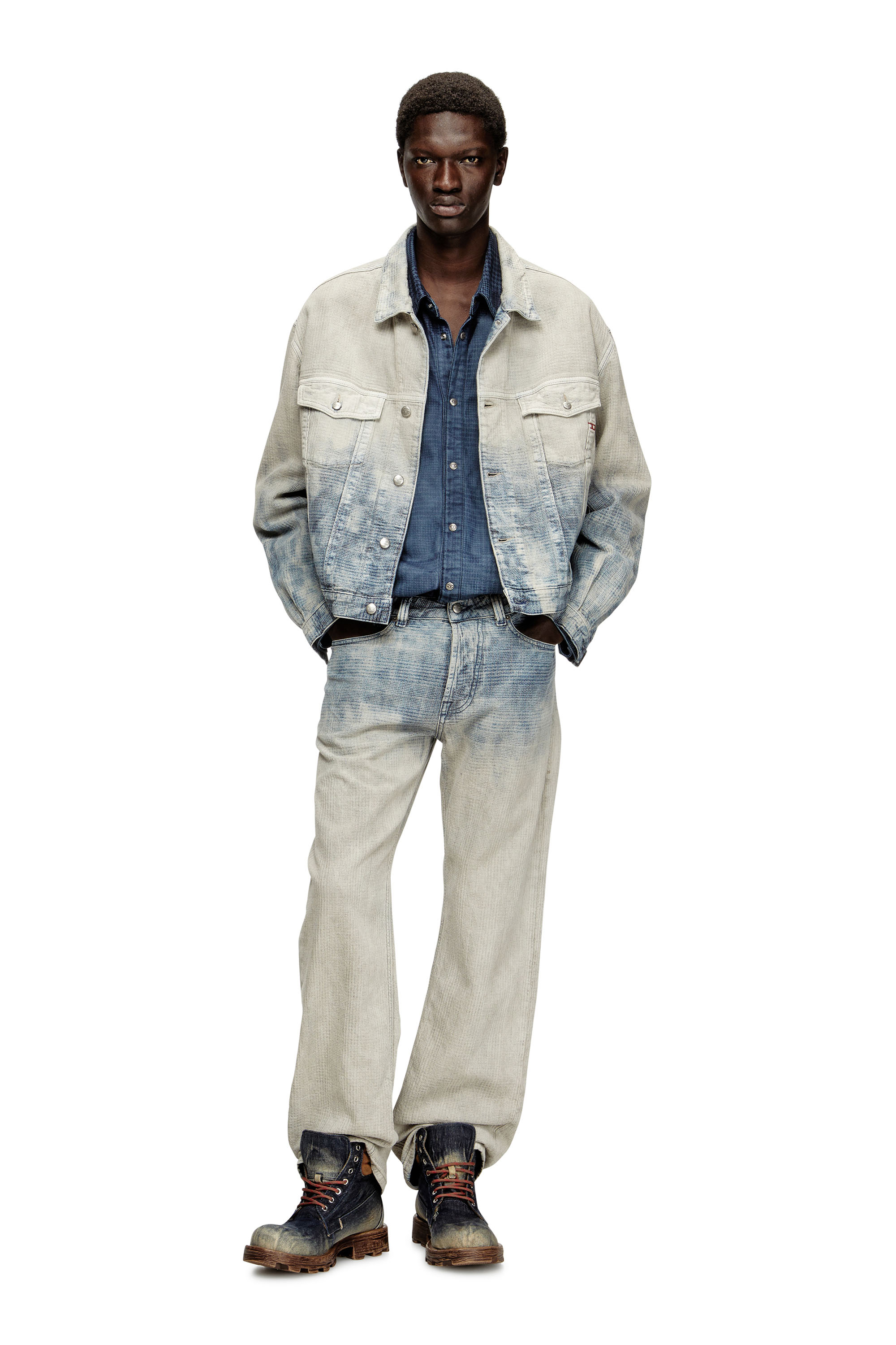 Diesel - D-RANGER, Veste trucker en denim jacquard Prince de Galles Mixte in Polychrome - 1