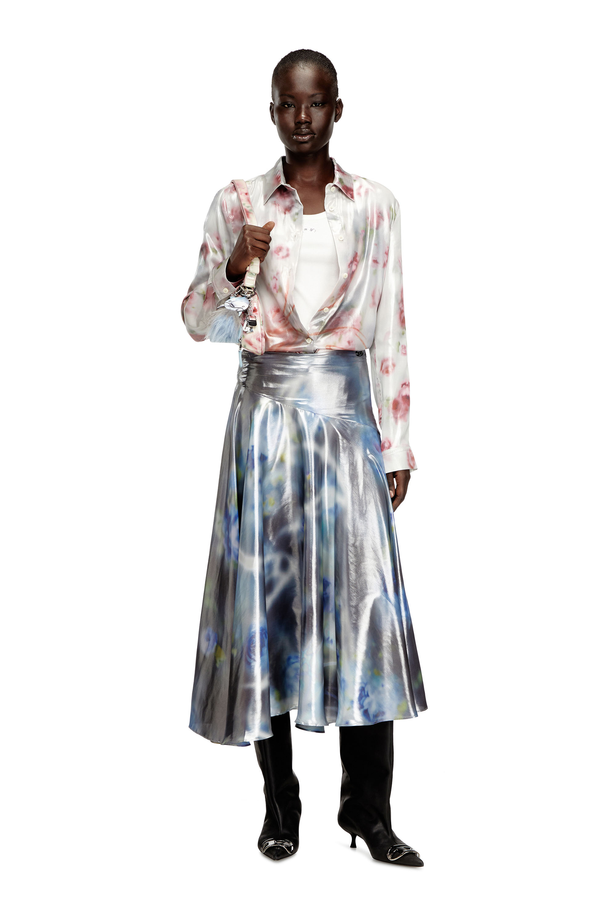 Diesel - C-RONOR-S2, Camicia effetto metallizzato e rose sfocate Donna in Multicolor - 1