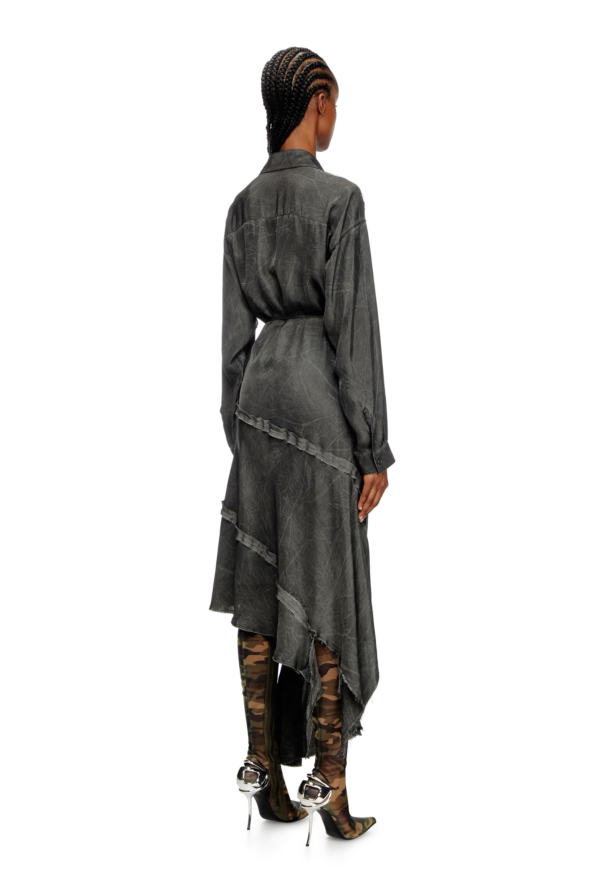 Diesel - D-RAVEN-Q1, Robe asymétrique à manches longues Femme in Gris - 4