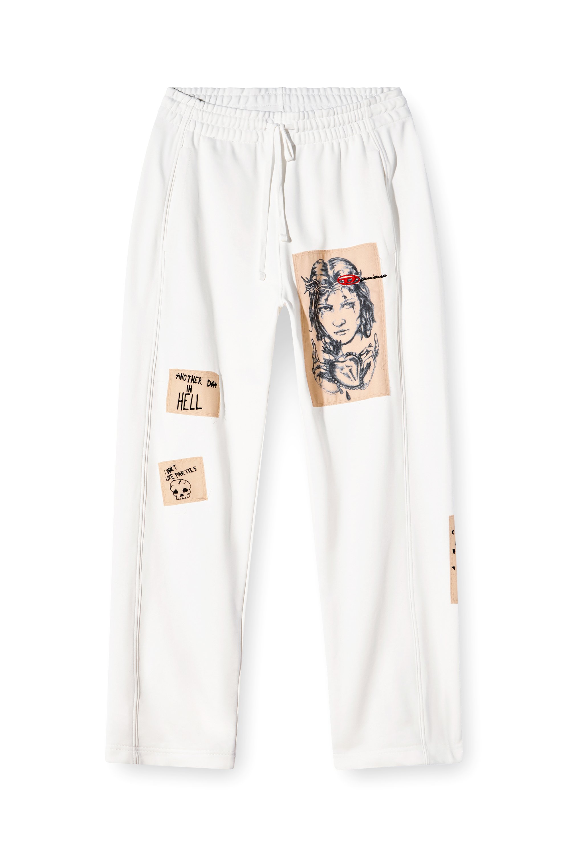 Diesel - P-MARTYANS-DD, Pantalon de survêtement avec empiècements tatouage Mixte in Blanc - 3